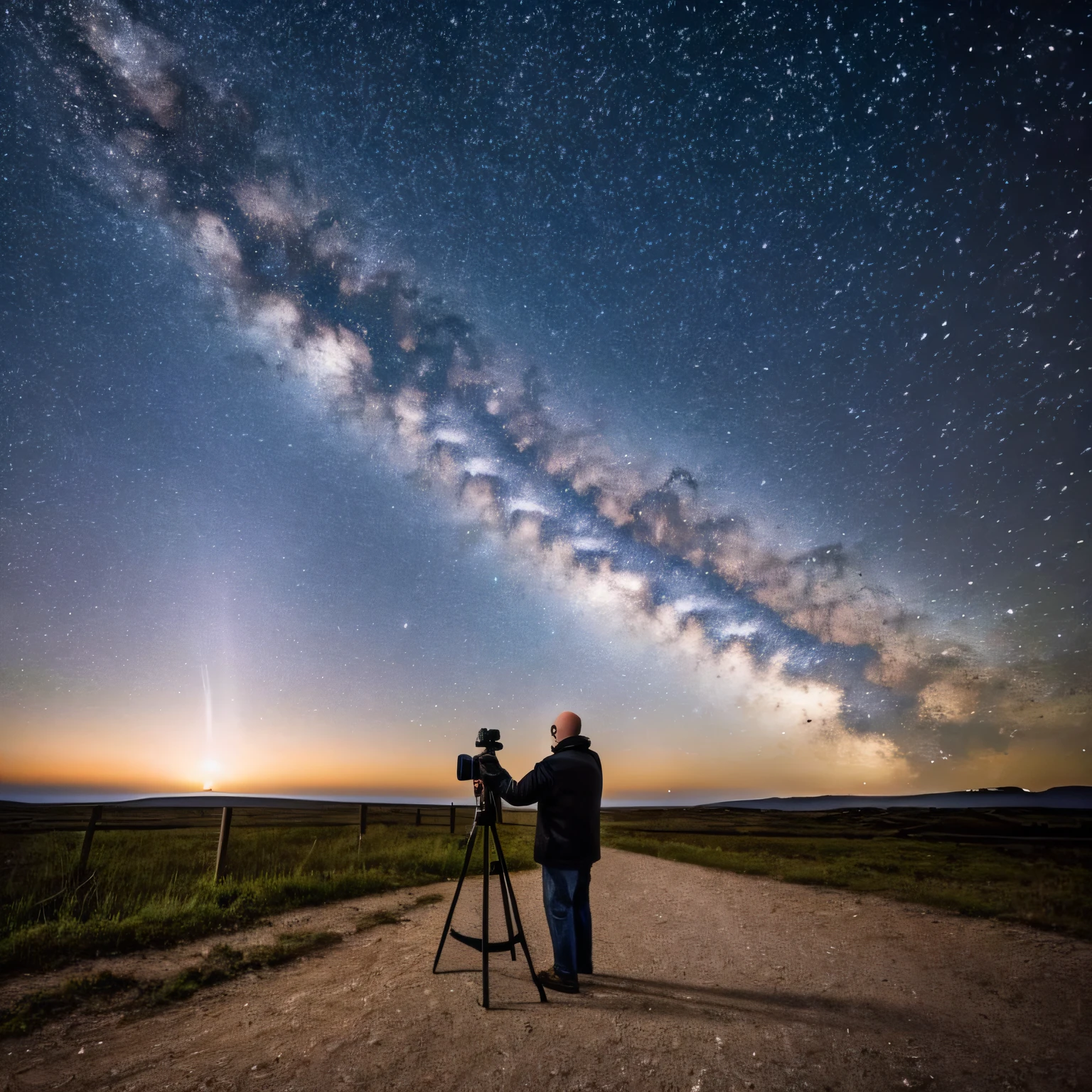 bald, gray-bearded 50-year-old photographer photographing stars --auto