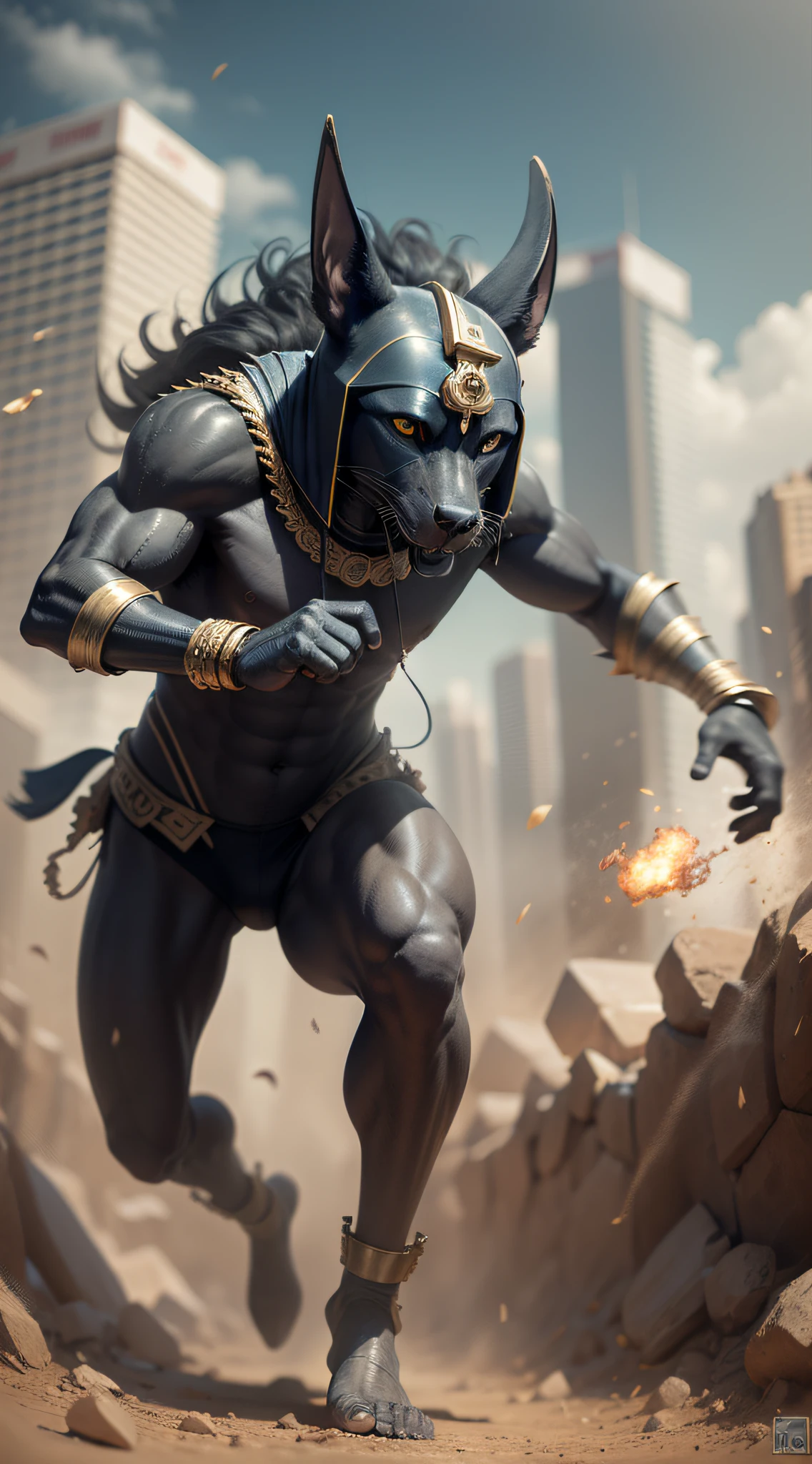 action scene, anubis correndo, efeito de cinema