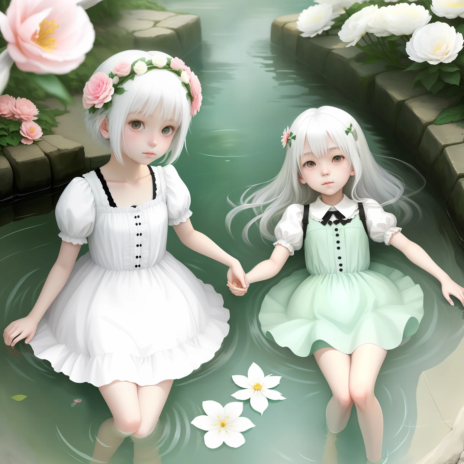 The white-haired **** resembles a bird swimming six flowers