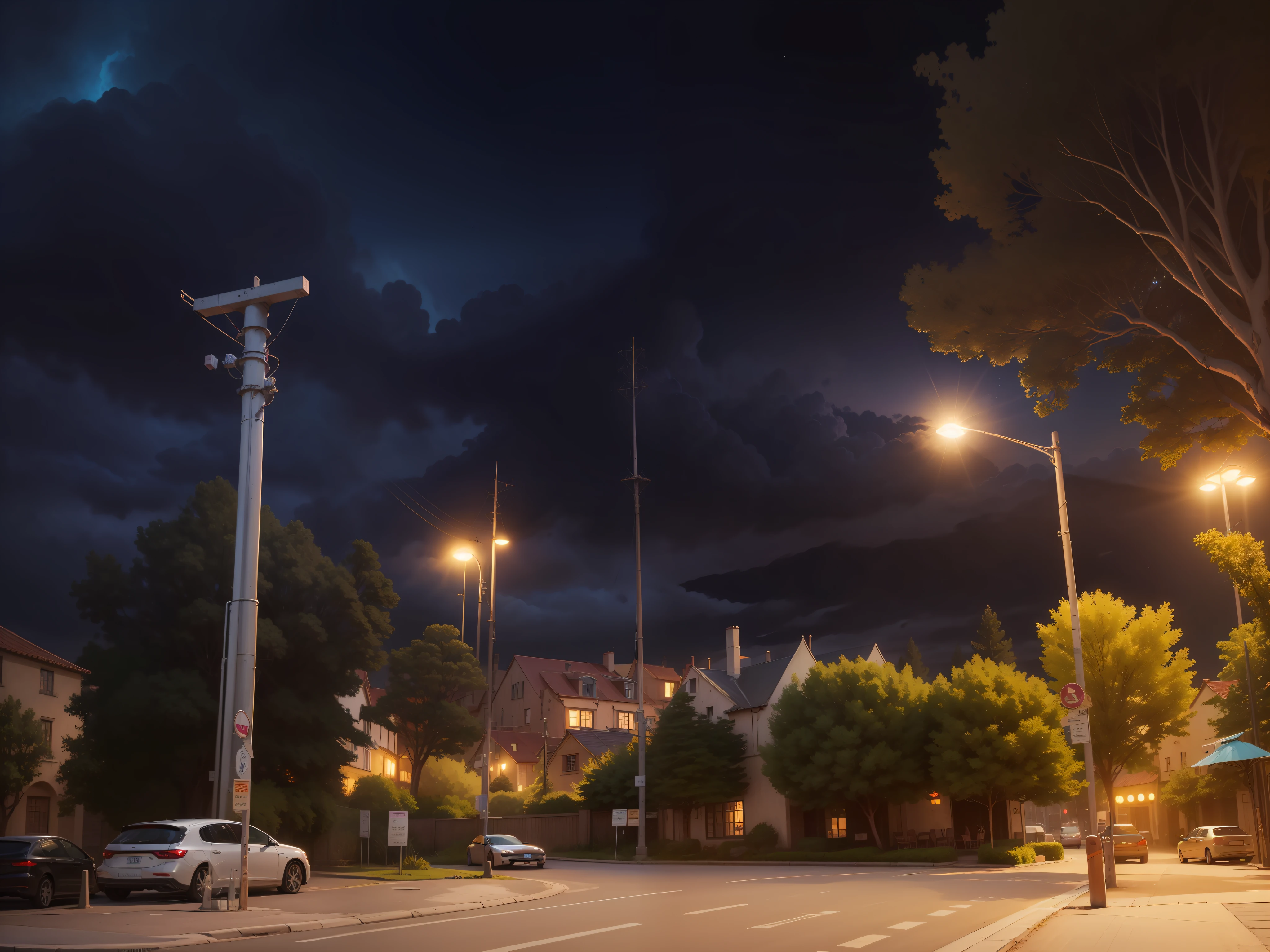 ((Fine)), ((best qualtiy)), ((high detal)), ((Realistis)), ((ultra - detailed)), Medieval town view, comic book illustration, Aeria view, Beautiful sky, Morphing clouds, 1.3: pines, pylons.