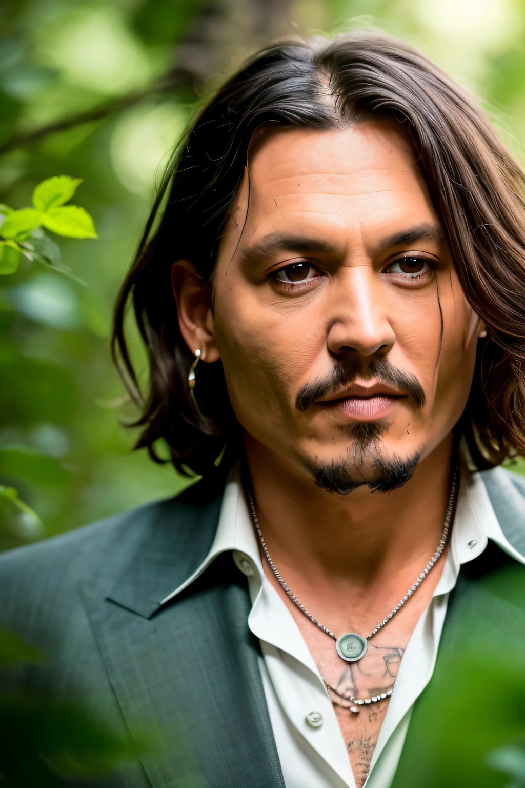 masterpiece, johnny depp walking through jungle at night among fireflies, (high detail:1 1), rough face, natural skin, high quality, nsfw, beautiful eyes, (detailed face and eyes), (face: 1 2), noise, extra, real photo, PSD, lamp film photography, sharp focus, contrast lighting, detailed skin, high resolution 8k, crazy detail, realistic, professional photography, 8k UHD, SLR camera, soft lighting, high quality, film grain, Fujifilm XT3