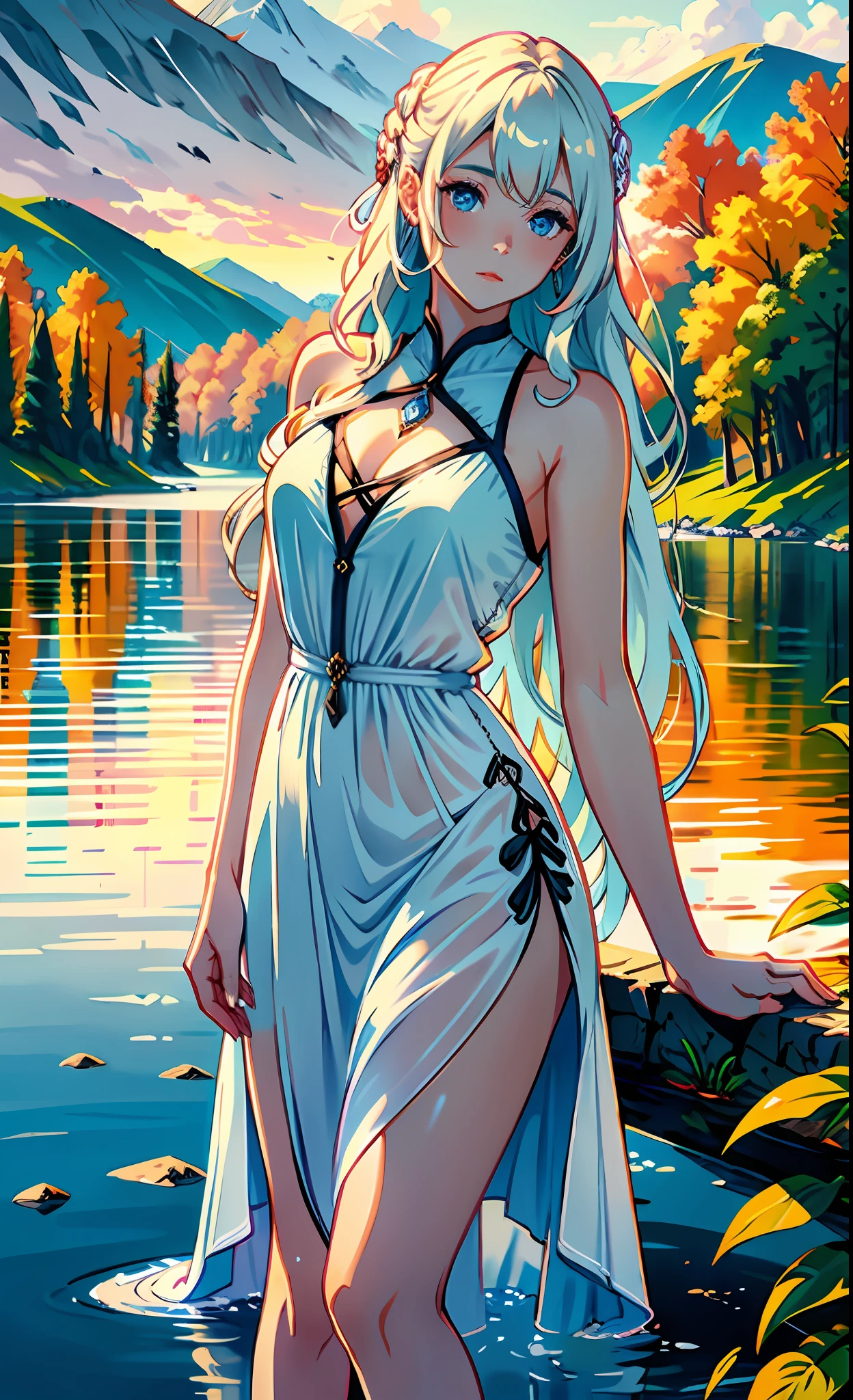 1 girl, serene expression, mesmerizing eyes, straight long hair, flowing dress, poised posture, porcelain skin, subtle blush, crystal pendant
BREAK
golden hour, (rim lighting):1.2, warm tones, sun flare, soft shadows, vibrant colors, painterly effect, dreamy atmosphere
BREAK
scenic lake, distant mountains, willow tree, calm water, reflection, sunlit clouds, peaceful ambiance, idyllic sunset, ultra detailed, official art, unity 8k wallpaper
, zentangle, mandala