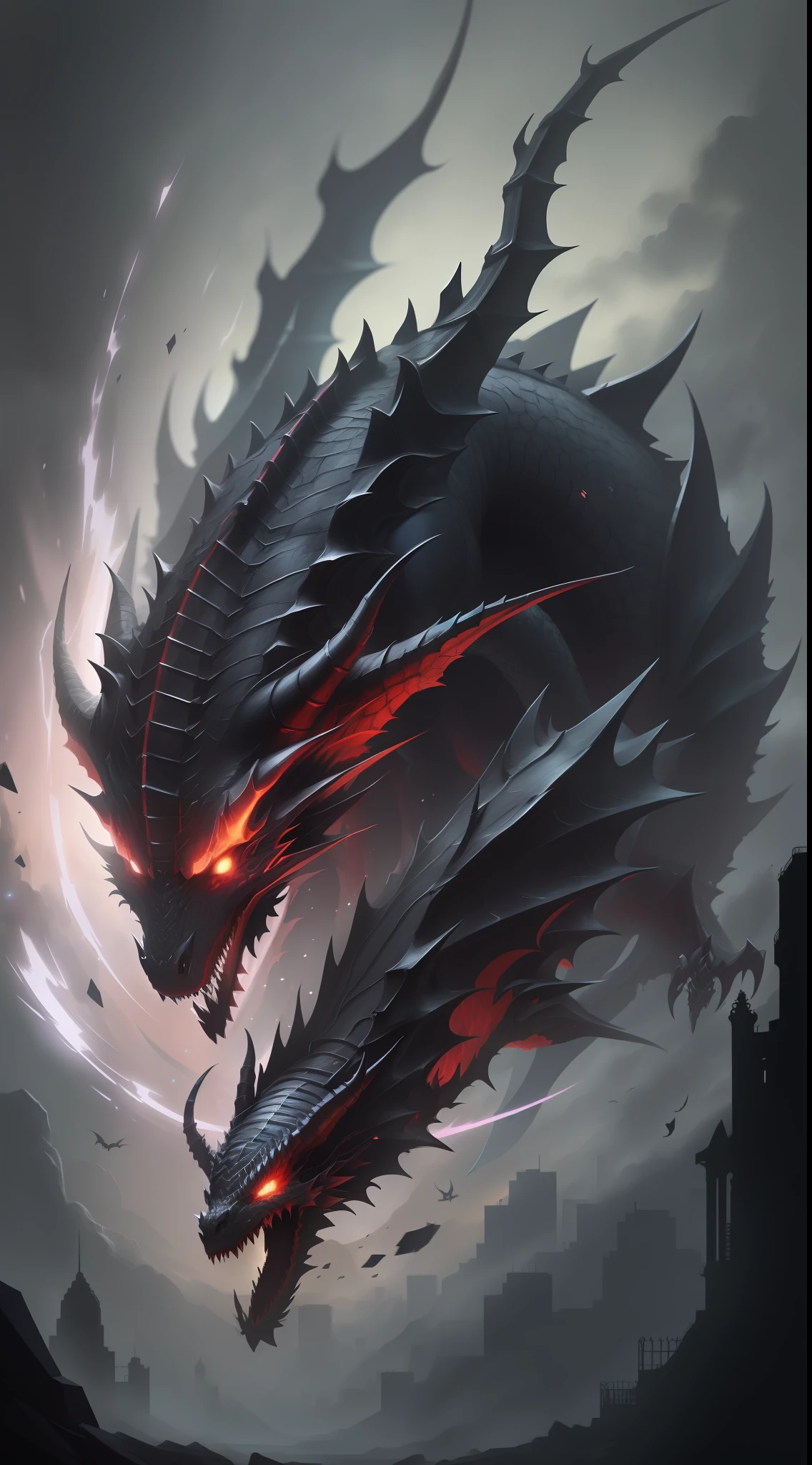Devil dragon,dark night,dark background,high resolution, high quality,red