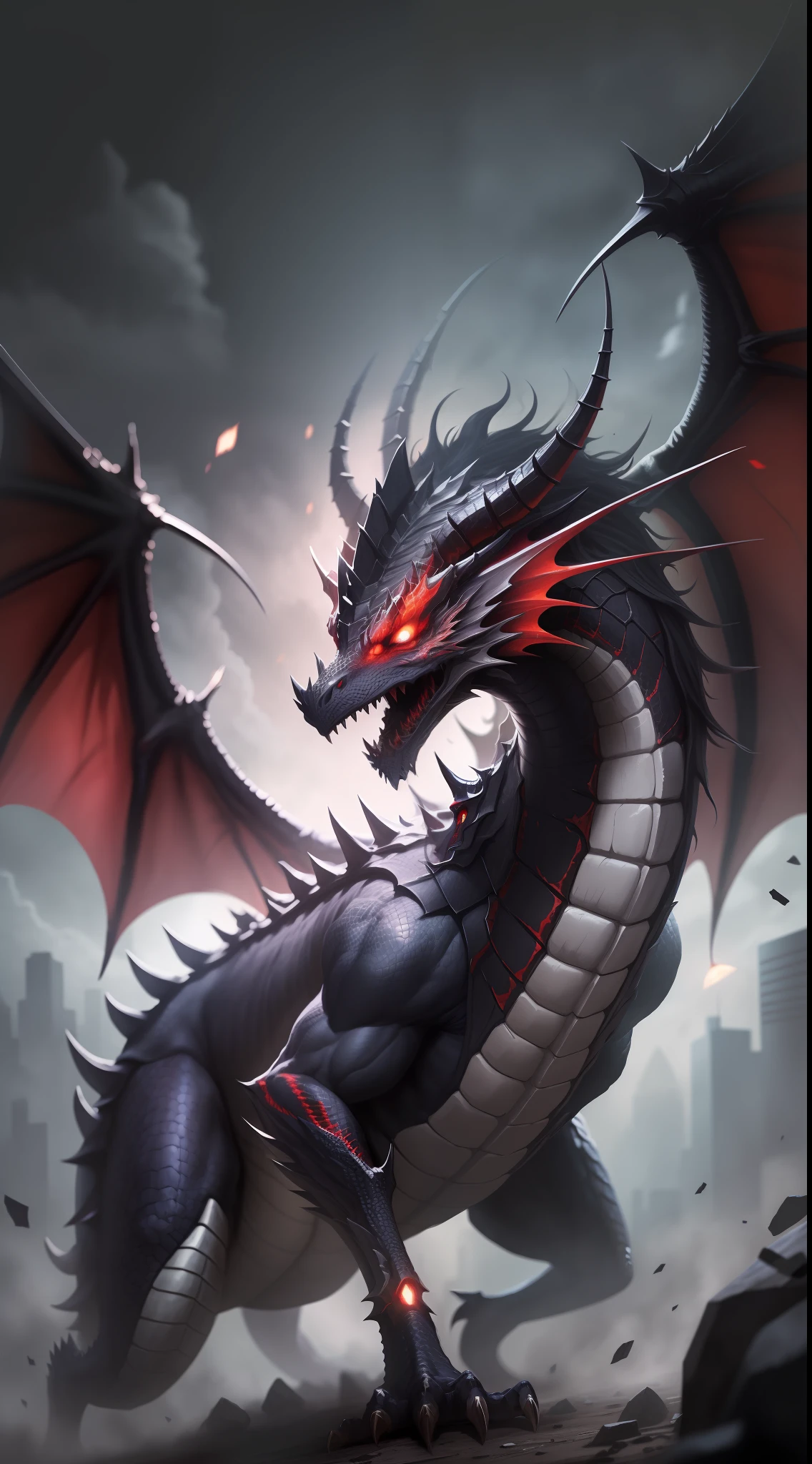 Devil dragon,dark night,dark background,high resolution, high quality,red