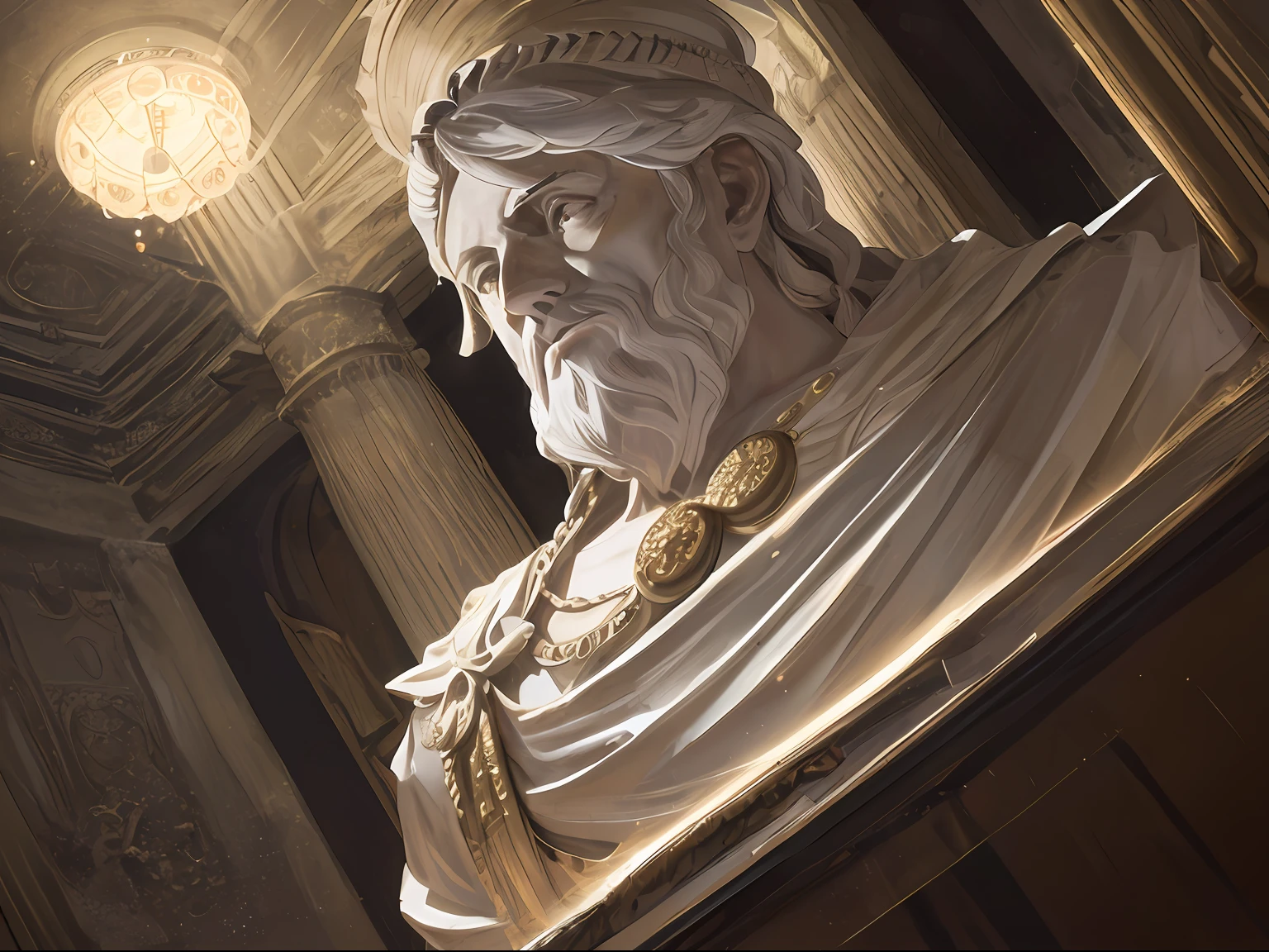 Bust of Marcus Aurelius, em sala escura, cinematic lighting --auto