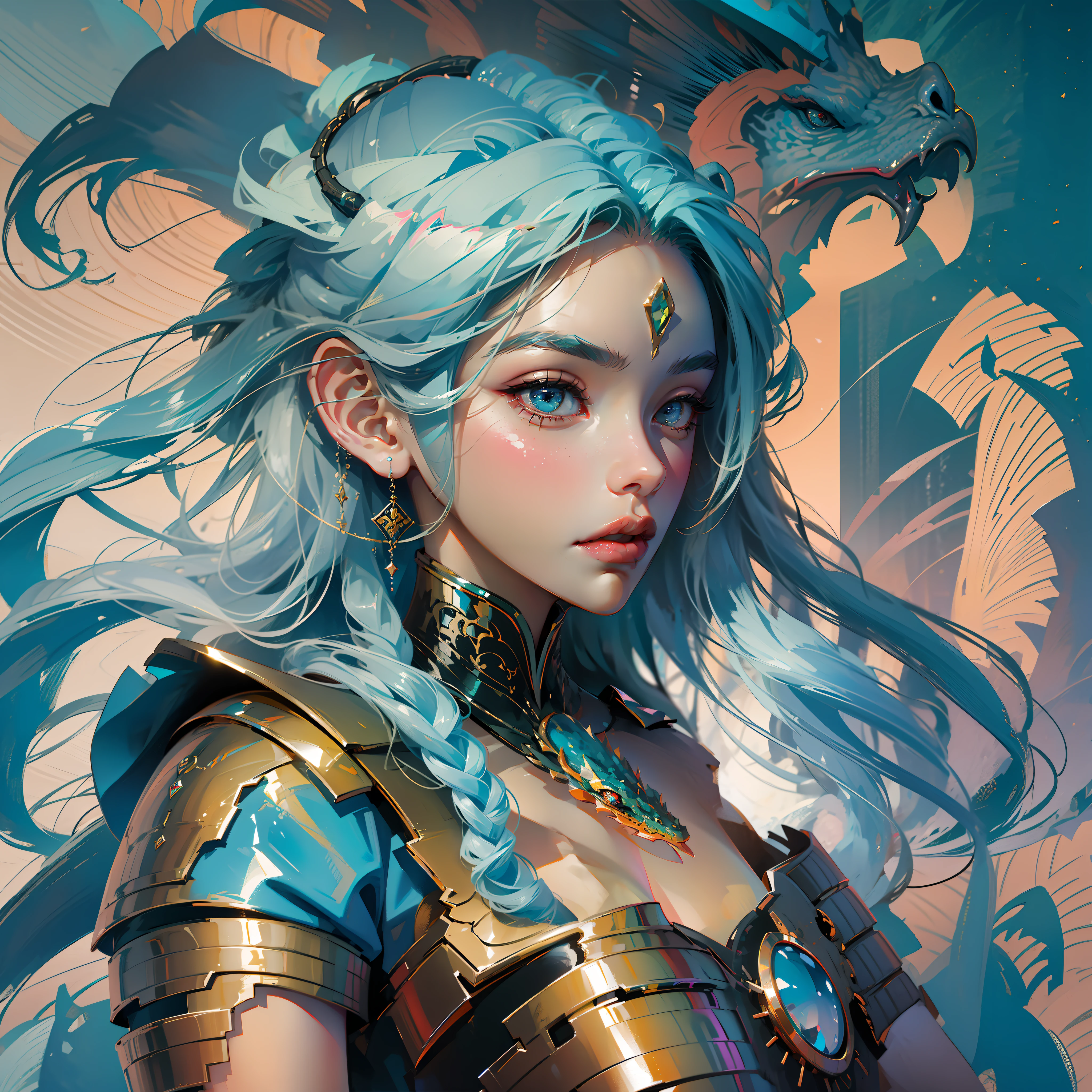 in 8K, top-quality, Real Image, intricate detailes,1girl in、A giant dragon with 8 heads、blonde hair、doress、full bodyesbian、horor\(theme\) masterpiece、top-quality、ighly detailed --auto
