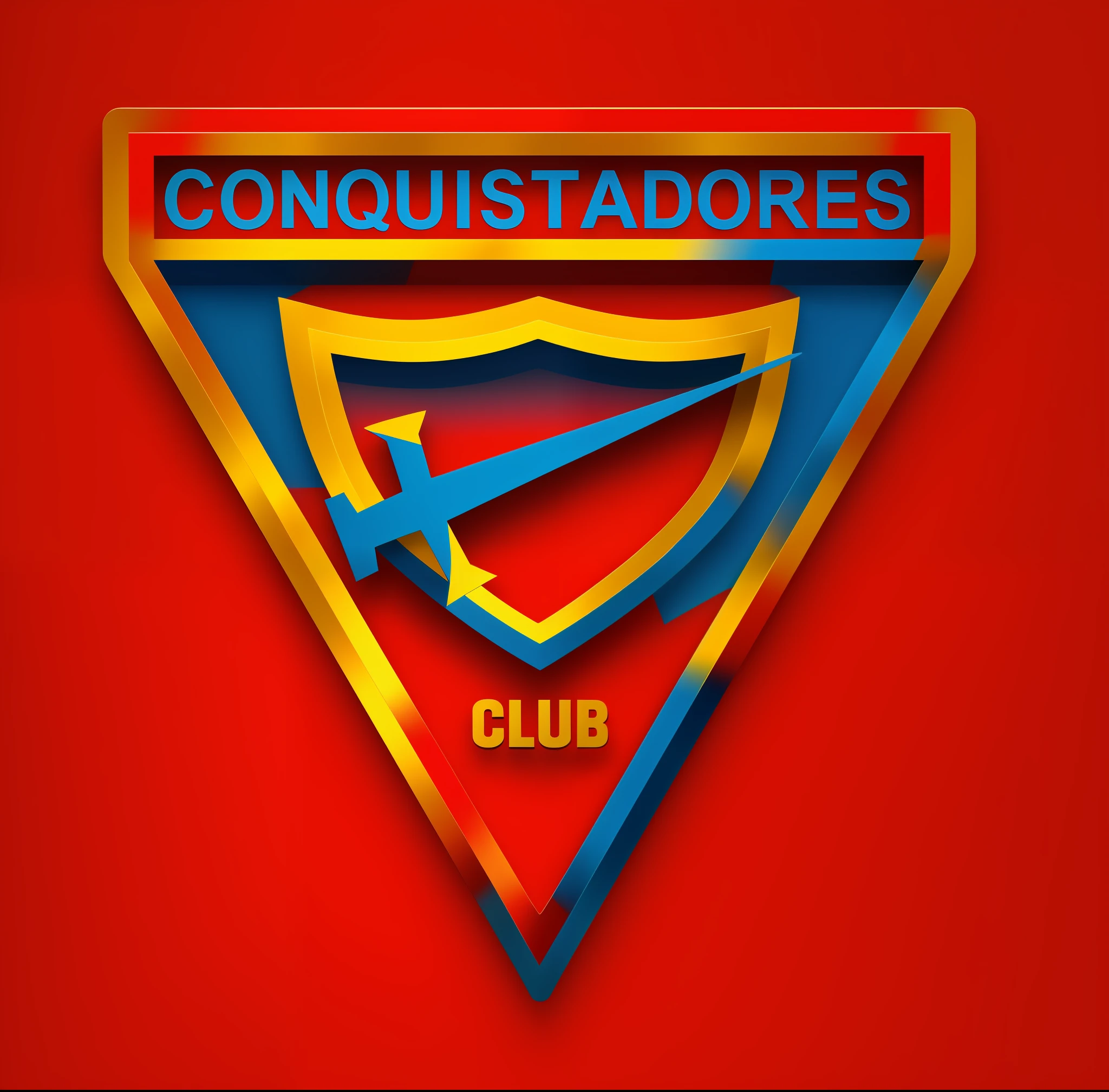 A close-up of a red and yellow triangle with a blue plane, conquistador, condorito, inspired by José Comas Quesada, clubs, « Hockey team logo, by José Comas Quesada, insignia, by Francisco Zúñiga, inspired by Óscar Domínguez, comandante, Gonzalez, by Enrique Tábara, Logotipo, EFECTO DE CRISTAL MAGICO
