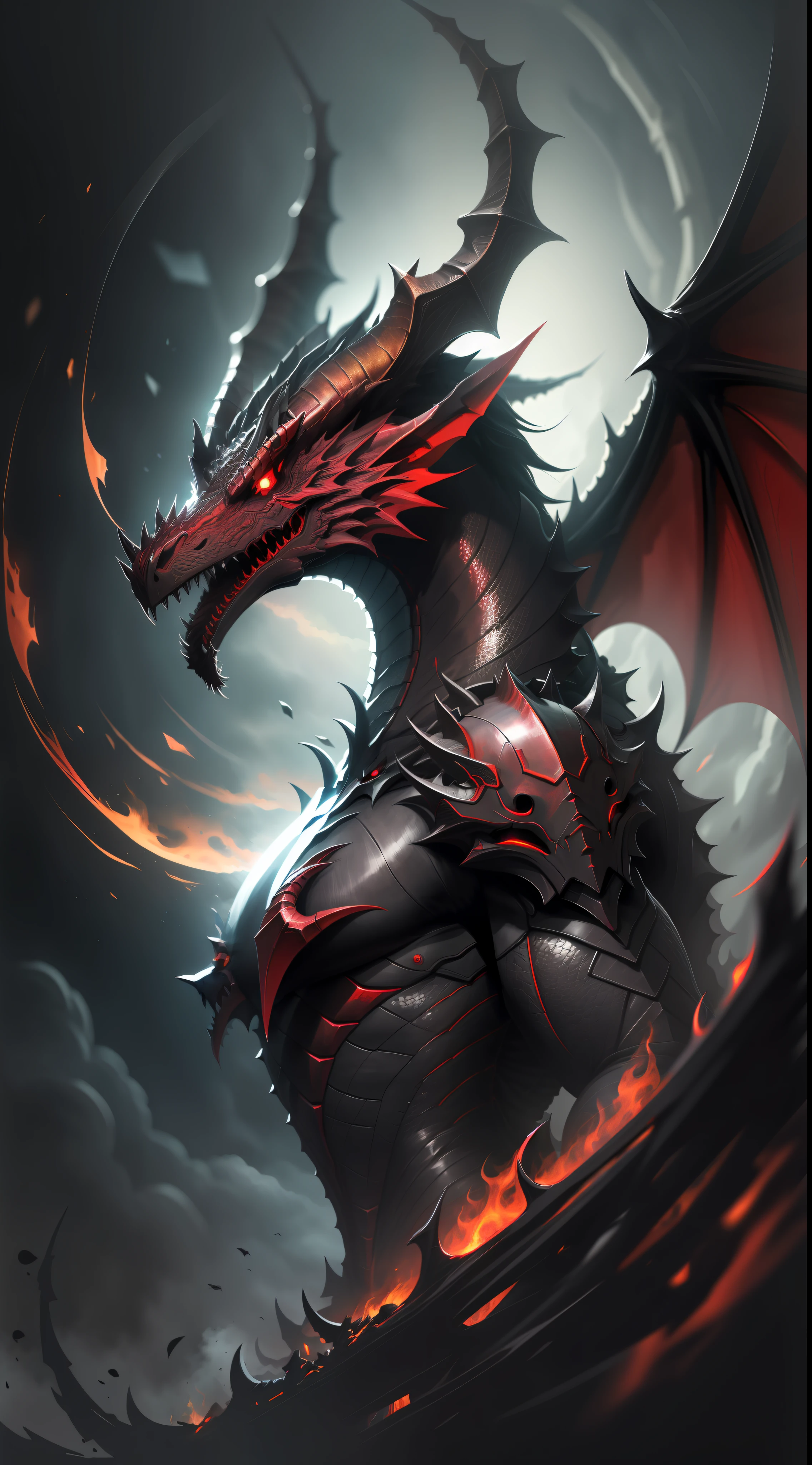 Devil dragon,dark night,dark background,high resolution, high quality,red