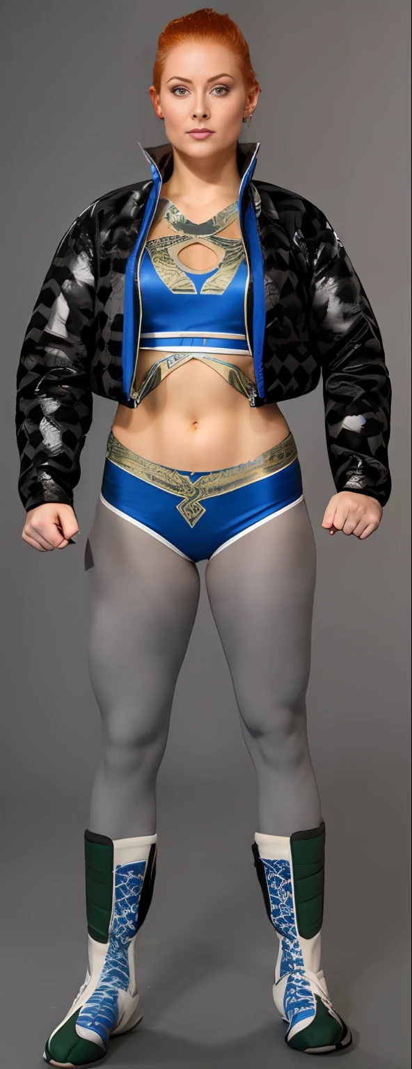 (beste-Qualit, tmasterpiece), wrestling clothing, (femme):(1.1), veste, attitude audacieuse, (cheveux roux):(1.2), background dark