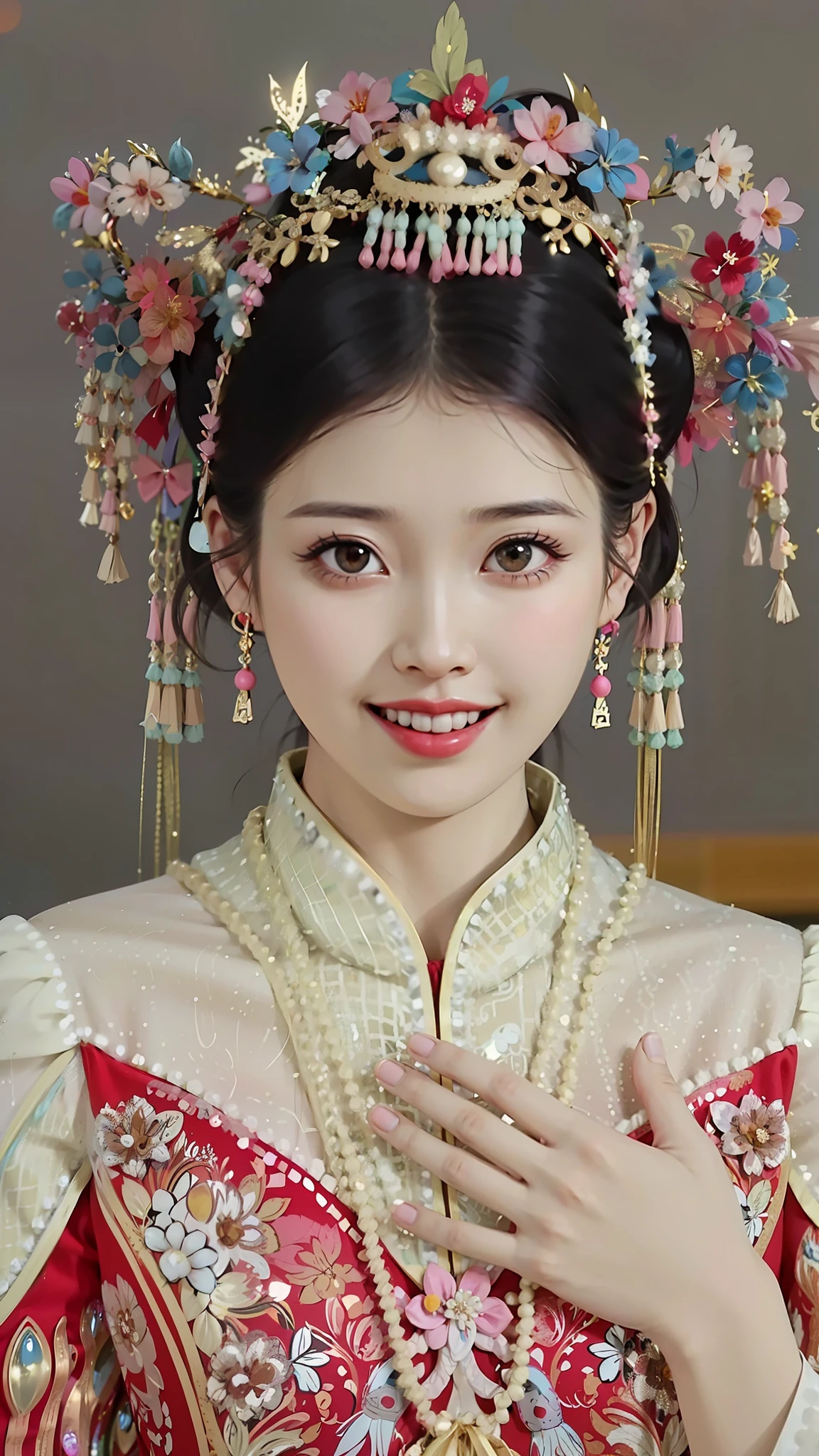 a close up of a woman wearing a red and gold dress, Palace ， A girl in Hanfu, China Princess, Wearing ancient Chinese clothes, Princesa chinesa antiga, Chinese style, Chinese traditional, Chinese costume, Traditional beauty, chinese empress, Inspired by Lan Ying, traditional makeup, Hanfu, shaxi, Inspired by Qiu Ying, Cheongsam