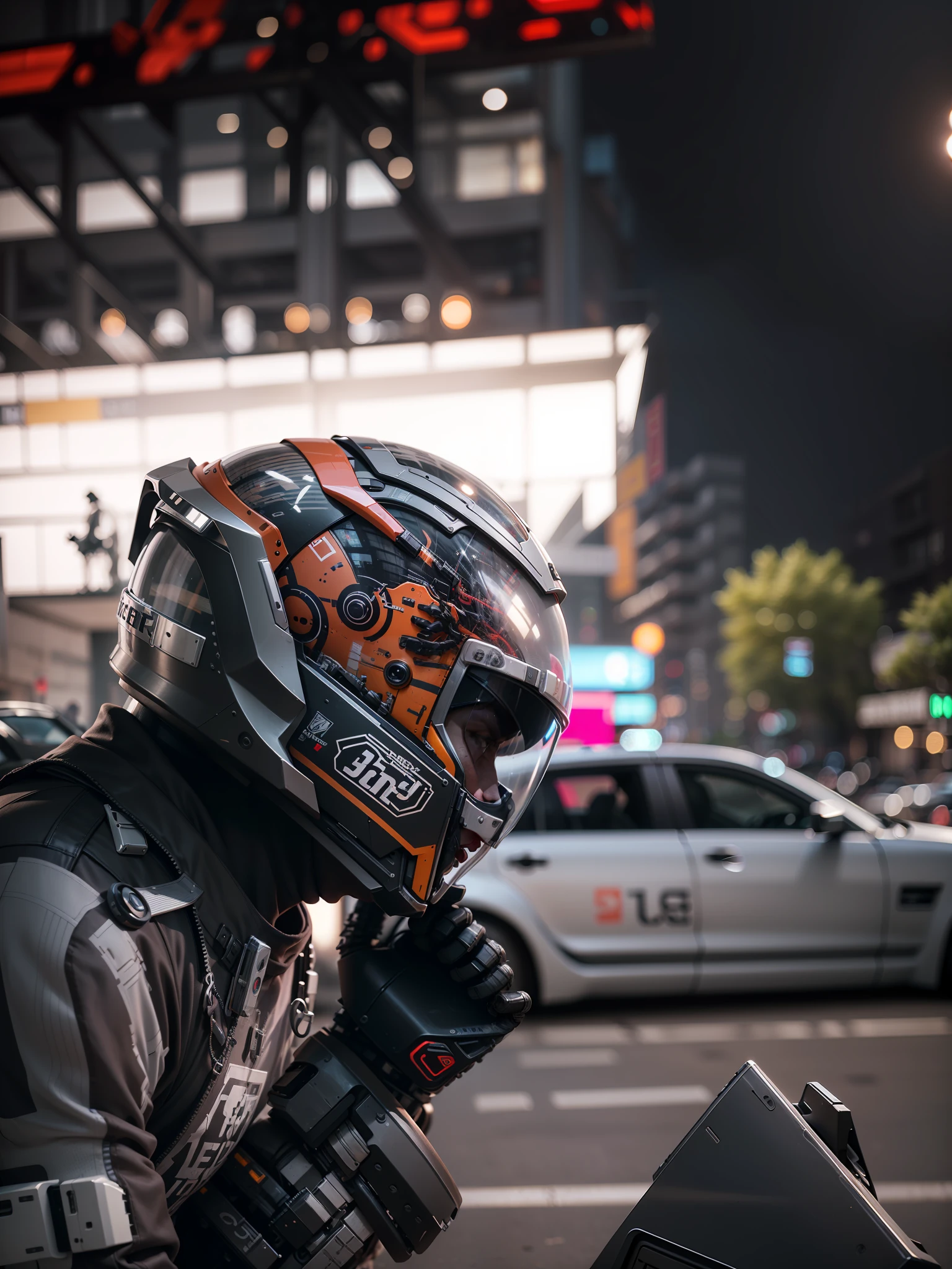 Strong male cyberpunk warrior,Black cyberpunk mech costume,Black Cyber mechanical motorcycle,High-tech black high-tech helmet,Nousr, Biomechanicals, MSHN Robot Man,High-tech helmet,hyper realisitc, Steel, Complex design, insanely details, finely detailled, Extremely clear lines, cinmatic lighting, photograph realistic, A detailed masterpiece