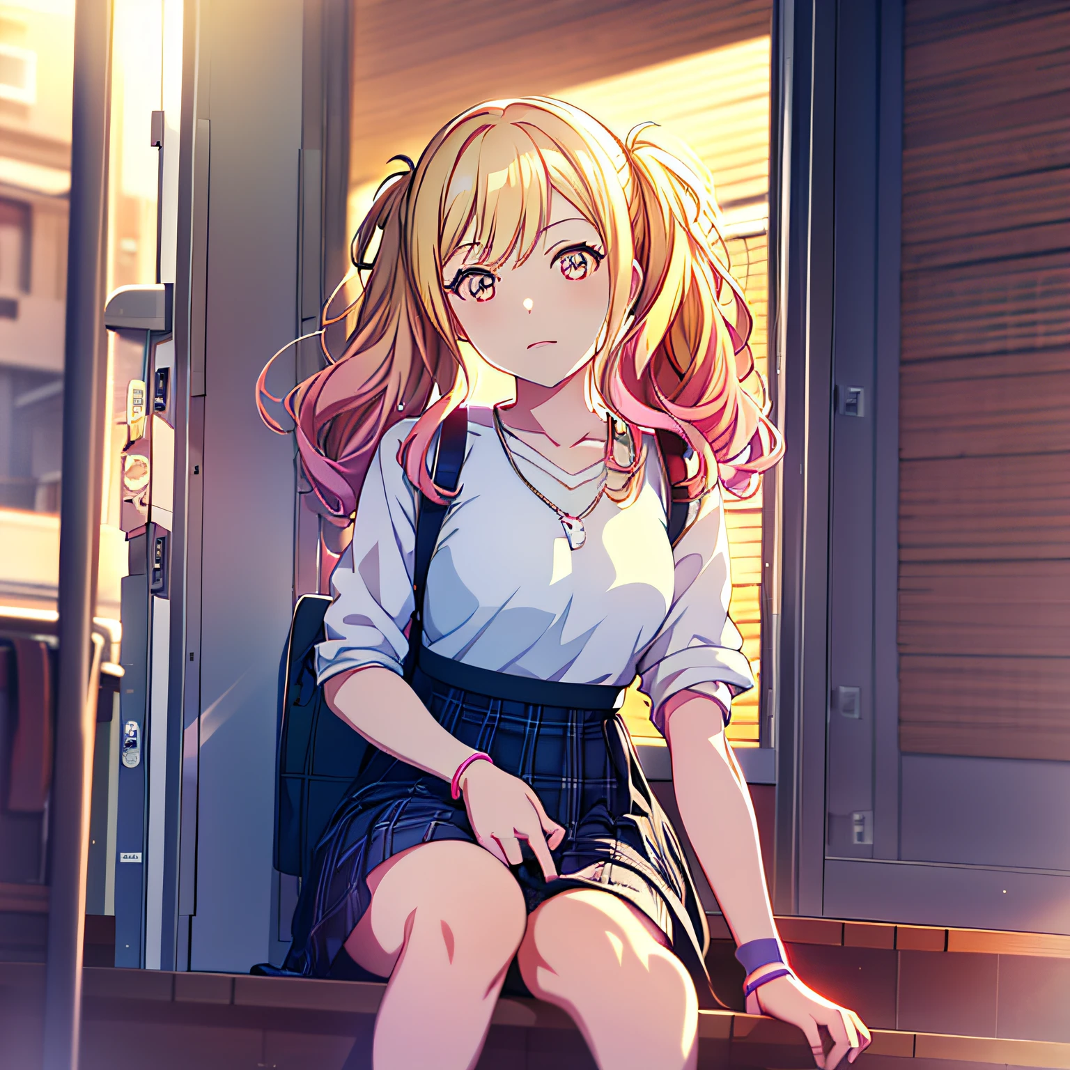 Anime girl sitting on steps with backpack and backpack, Anime visuals of cute girls, beautiful anime high school girl, Smooth Anime CG Art, anime moe art style, visual novel key visual, anime style 4 k, Anime Best Girl, visual novel cg, young anime girl, 4k anime wallpaper, Beautiful anime girl, Anime art wallpaper 8k, an anime girl