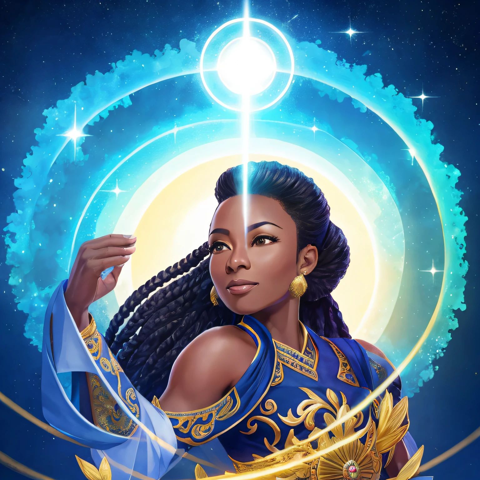 Obra prima de uma foto realista de uma Chinesa vestindo um traje tradicional, olhando para o espectador, cabelos negros e longos, maquiagem em tons azulados, em um ambiente iluminado por luz suave, com destaque no rosto, pele com textura clara e uniforme, fundo profundo, elementos japoneses e naturalista.