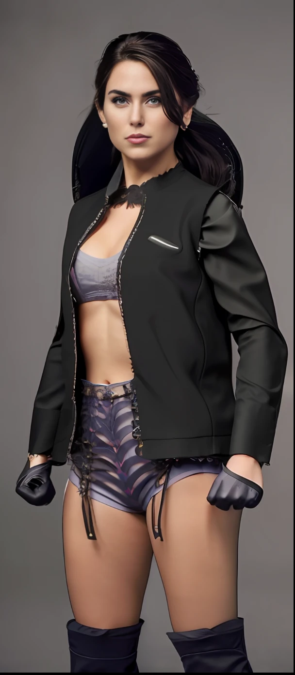 (masterpiece), (best quality), (ultra-detailed), (an extremely delicate and beautiful), femme en tenue de catch, (with a black vest), (dynamic pose), (wide shot), (high resolution), (dynamic angle)