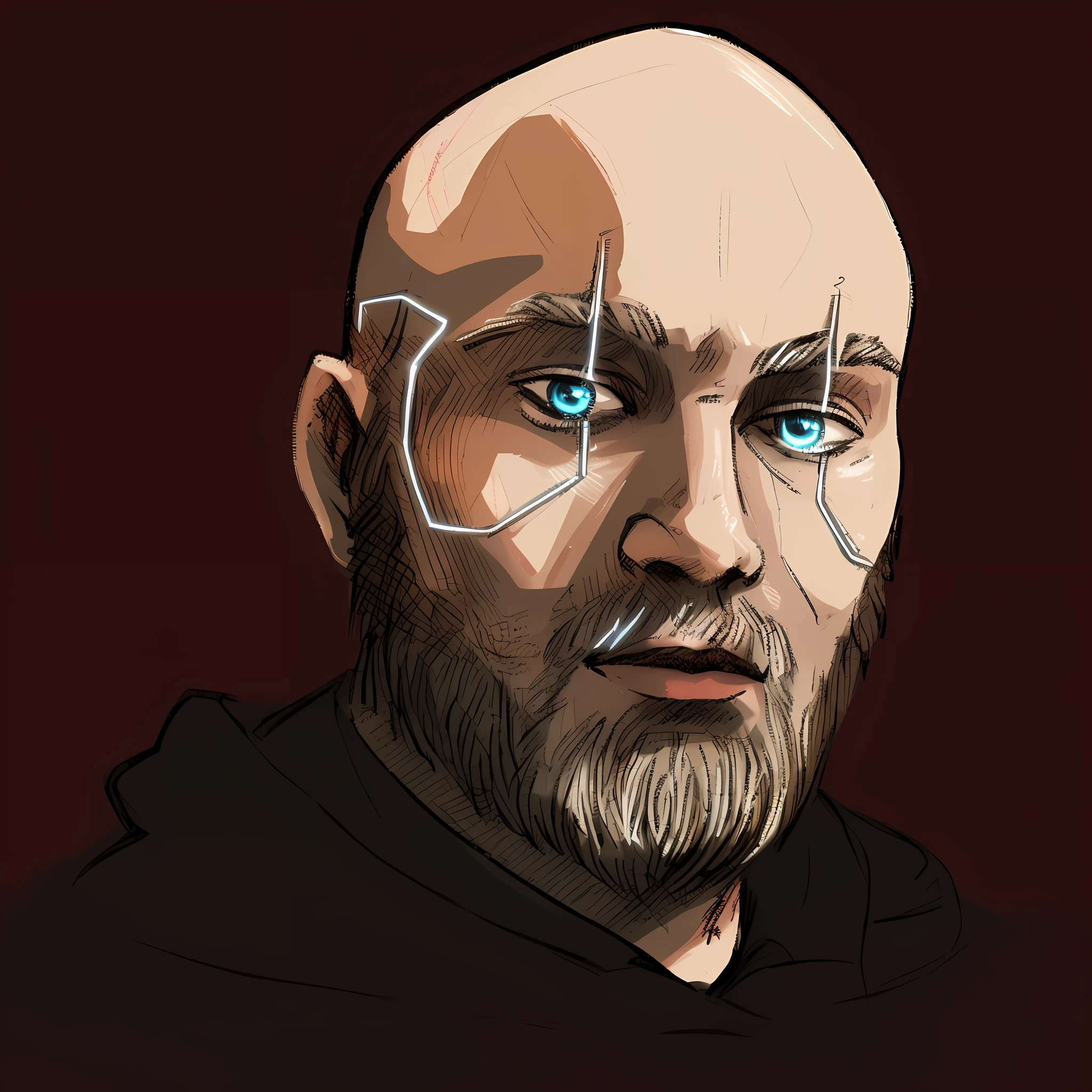 Close-up of a man with a beard and a cross on his forehead, Portrait of the DND character, cyberpunk portrait, detailed character portrait, Портрет персонажа Baldur's Gate, darksynth character portrait, Unreal 5. rpg portrait, Conceptual portrait of the DND character, Portrait of the DND character, character concept portrait of me, Portrait of the DND character, Portrait of DND --auto