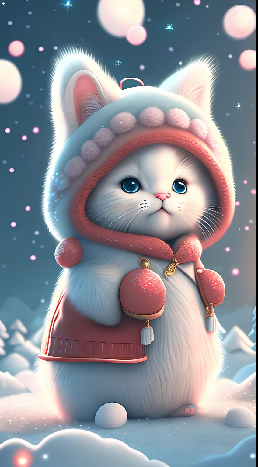 In this ultra-detailed CG art，Cute kittens surrounded by ethereal balloons，laughingly，blingbling，red colour，Best quality at best，A high resolution，Complicated details，fanciful，cute animal，Funny，Open-mouthed！！！，laughingly！！