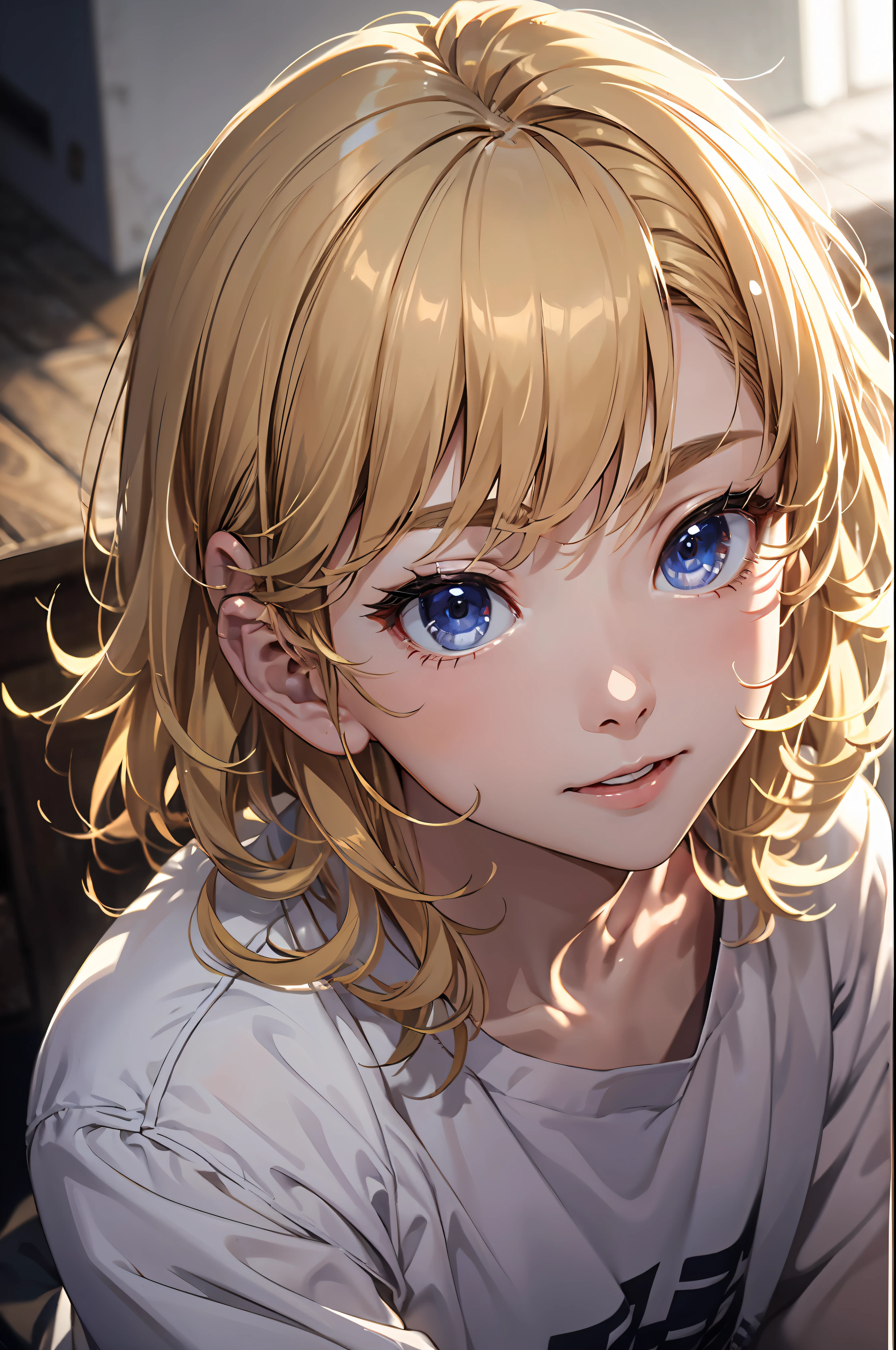 (absurderes、hight resolution、ultra-detailliert、HDR)、masterpiece、top-quality、male child、独奏、a handsome、shorth hair、Golden blonde、finely eye and detailed face、Casual clothing、Real Shadows、joy