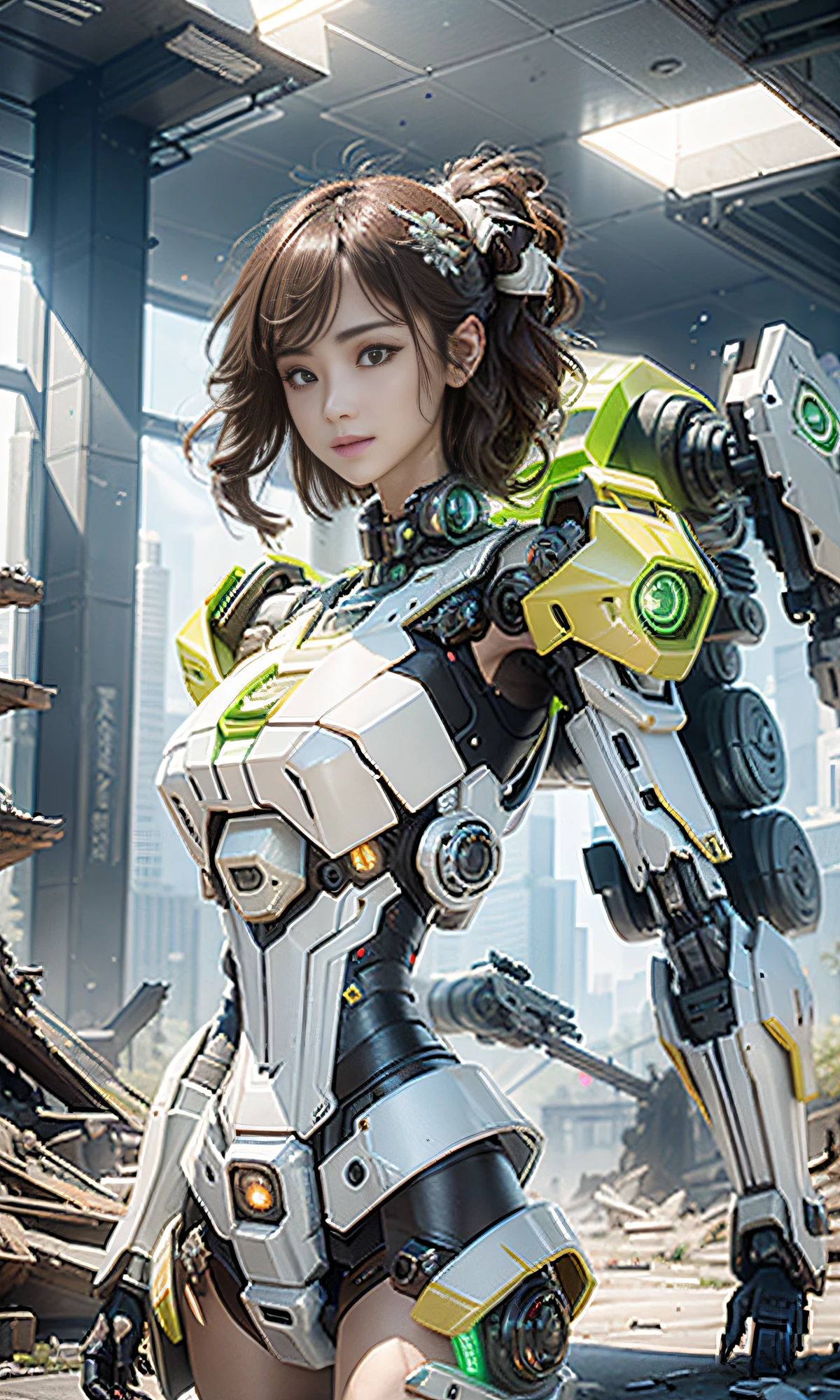 ((Best quality)), ((masterpiece)), (highly detailed:1.3), 3D,Shitu-mecha, beautiful cyberpunk women with her mecha in the ruins of city from a forgoten war, ancient technology,HDR (High Dynamic Range),Ray Tracing,NVIDIA RTX,Super-Resolution,Unreal 5,Subsurface scattering,PBR Texturing,Post-processing,Anisotropic Filtering,Depth-of-field,Maximum clarity and sharpness,Multi-layered textures,Albedo and Specular maps,Surface shading,Accurate simulation of light-material interaction,Perfect proportions,Octane Render,Two-tone lighting,Low ISO,White balance,Rule of thirds,Wide aperature,8K RAW,Efficient Sub-Pixel,sub-pixel convolution,luminescent particles,light scattering,Tyndall effect