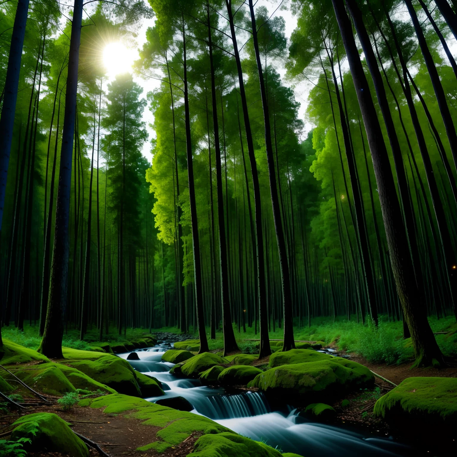 natta rivulets Forest by moonlight Fireflies are flying