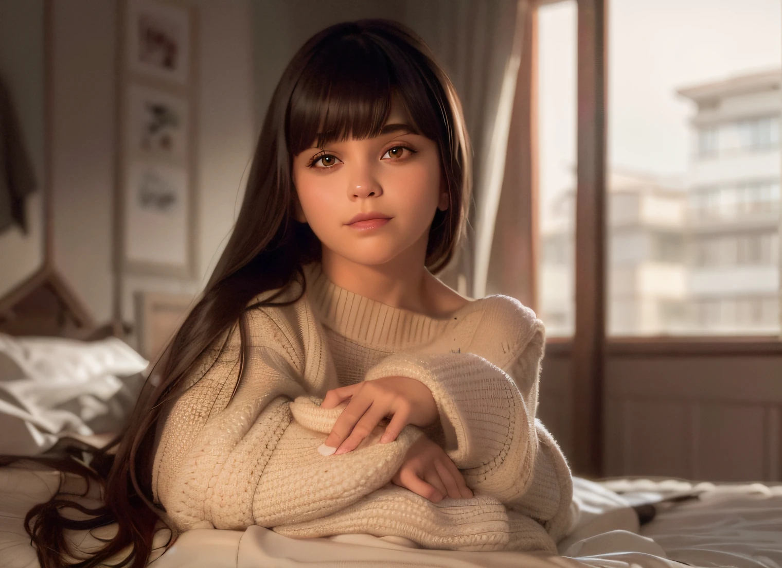 There's a young woman sitting on a bed with a blanket, menina jovem bonito, lindo modelo jovem, menina jovem bonita, menina com cabelo castanho, bonito bonito, menina bonita, menina bonito, lindo bonito, modelo bonito da menina, menina muito bonita, menina modelo bonita, Anna Nikonova aka Newmilky, 🤤 retrato da menina, Taran Dasha