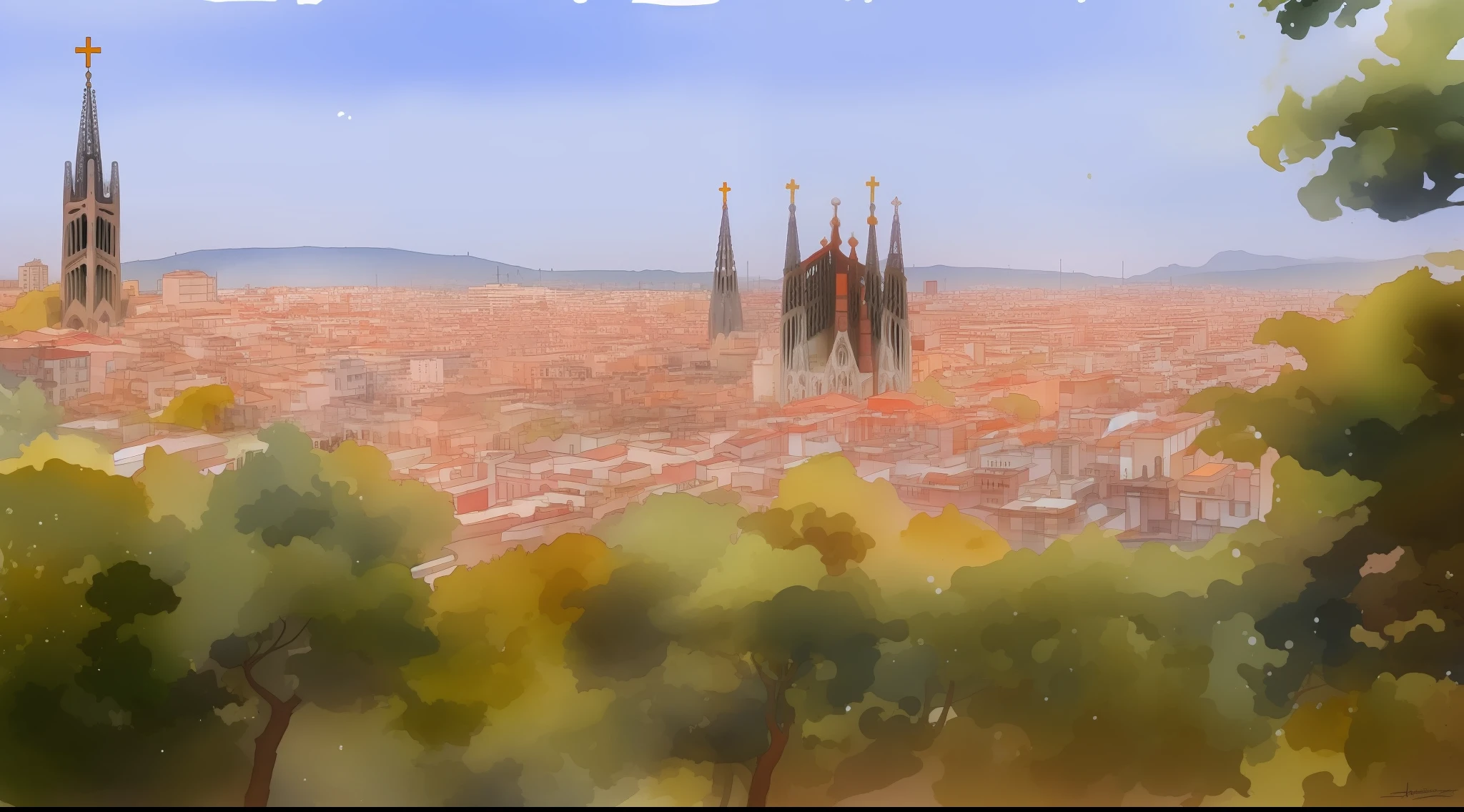 acuarela de la sagrada familia de barcelona --auto