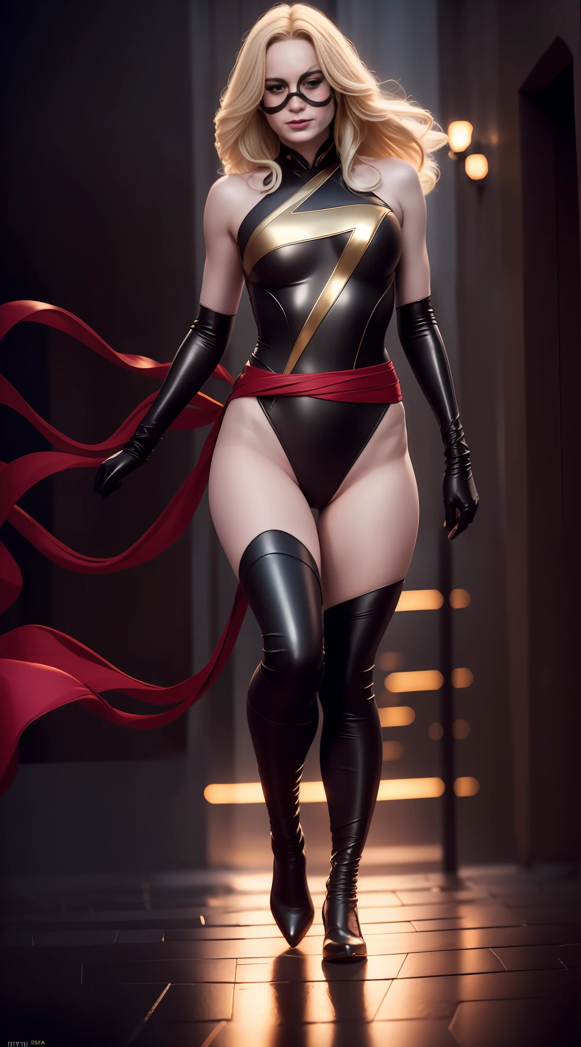 Brie Larson , rosto detalhado, rosto bonito, beleza, roupa preta, faixa vermelha na cintura, voando, red lace waist, detalhes dourados na bota, Eye Mask, faixa vermelha na cintura, efeito de vento, foto de corpo inteiro, figura proeminente, noite, foto (Obra-prima) (Melhor qualidade) (detalhe) (8K) (HD) (Papel de parede) (cinematic lighthing) (foco nítido) (Intrincado), sexy, chuva, molhada, raios, melhor qualidade, Ultra high resolution, fotorrealista, retrato de corpo inteiro, incrivelmente bonito, dinamic poses, textura de pele detalhada, pele altamente detalhada, rosto detalhado, pernas bonitas
