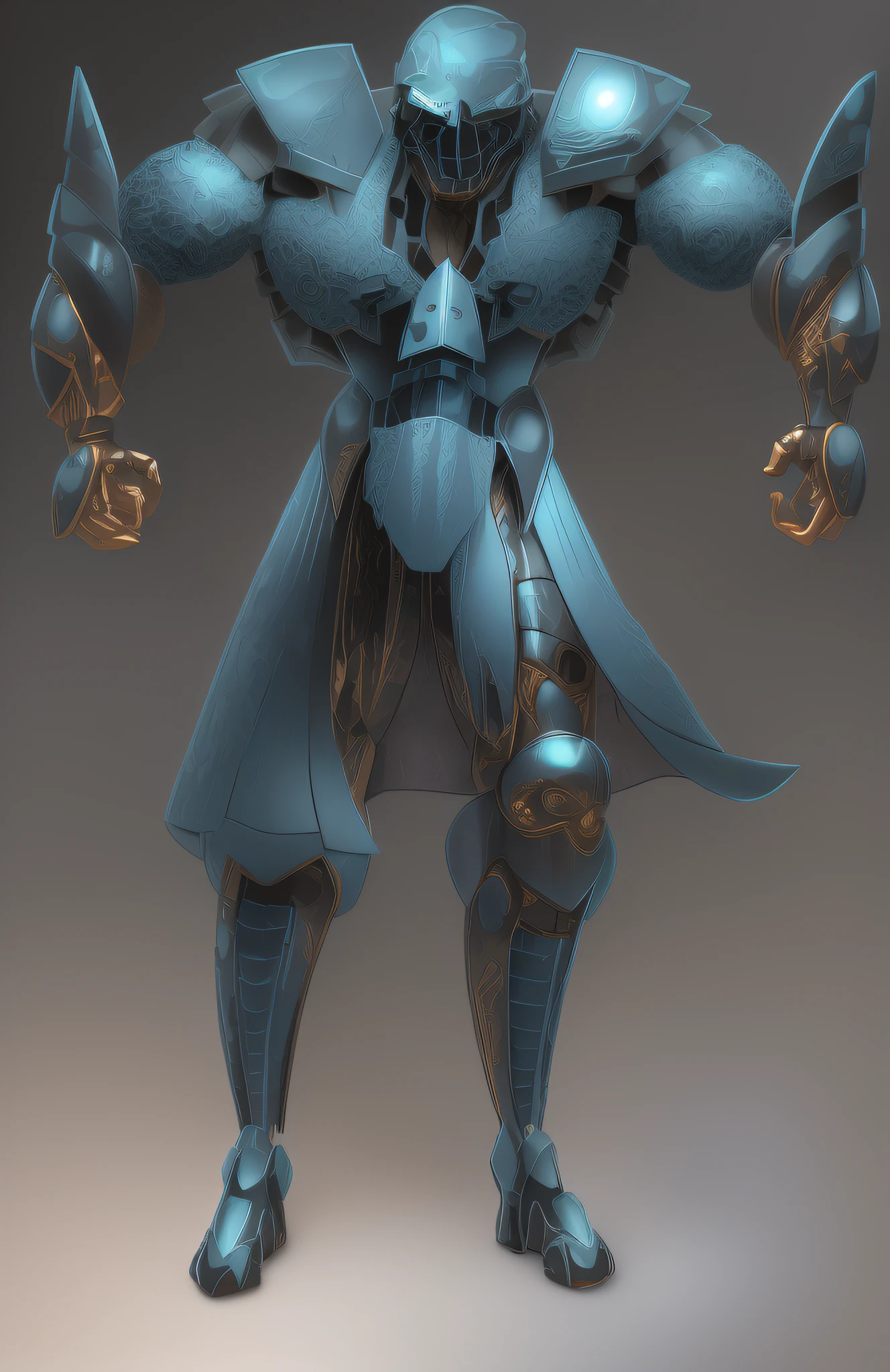 um desenho de um homem em um traje azul com uma espada, traje com detalhes azuis, Deus grego no estilo mecha, armadura azul e prata gelo, anime robotic mixed with organic, dragon inspired blue armor, forma humanoide, personagem de fantasia complexa, ciborgue azul, este personagem tem criocinese, figurino intrincado, personagem de anime; arte de corpo inteiro