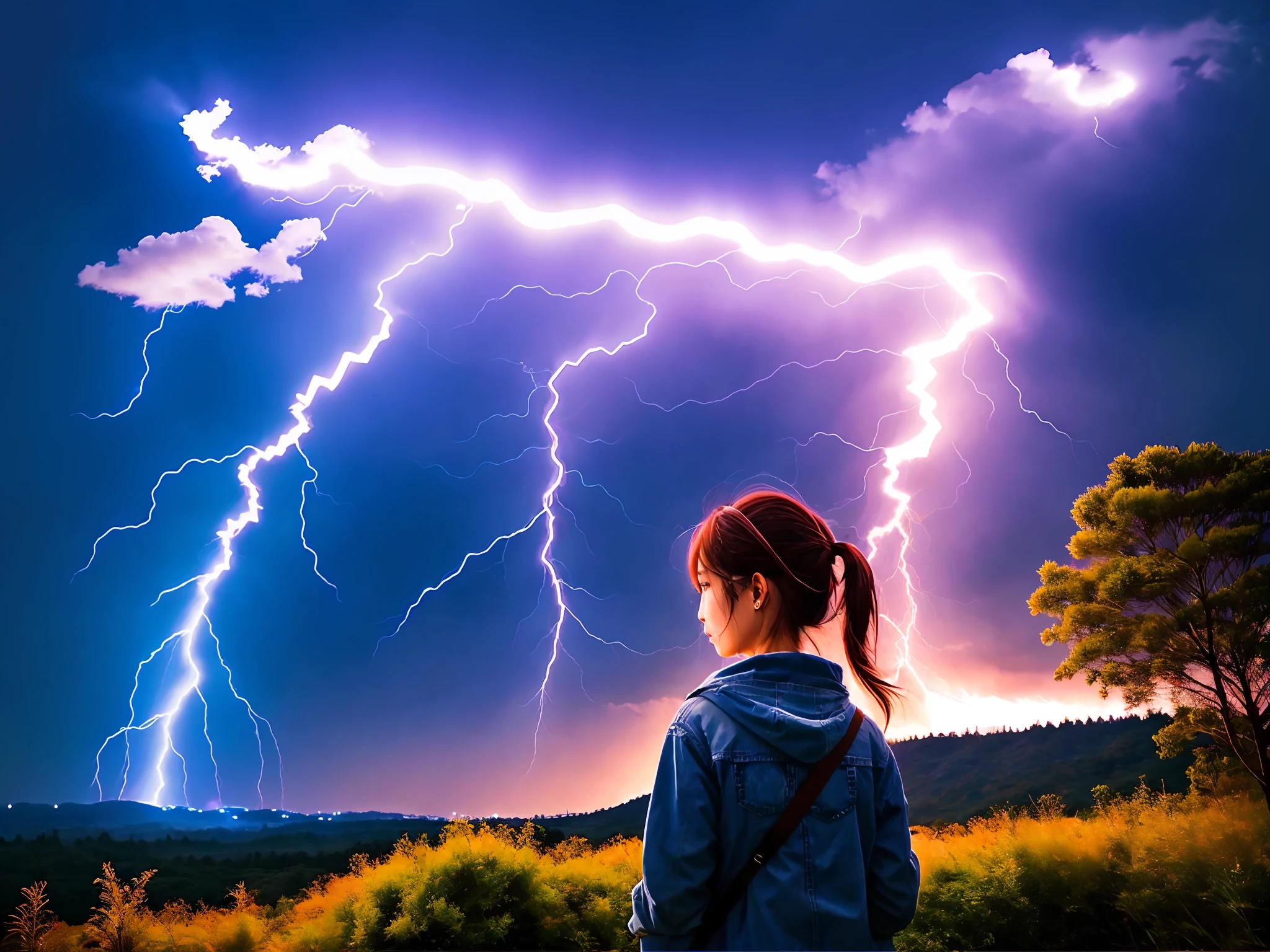 M-shaped lightning,Realistic style,Camera wind
