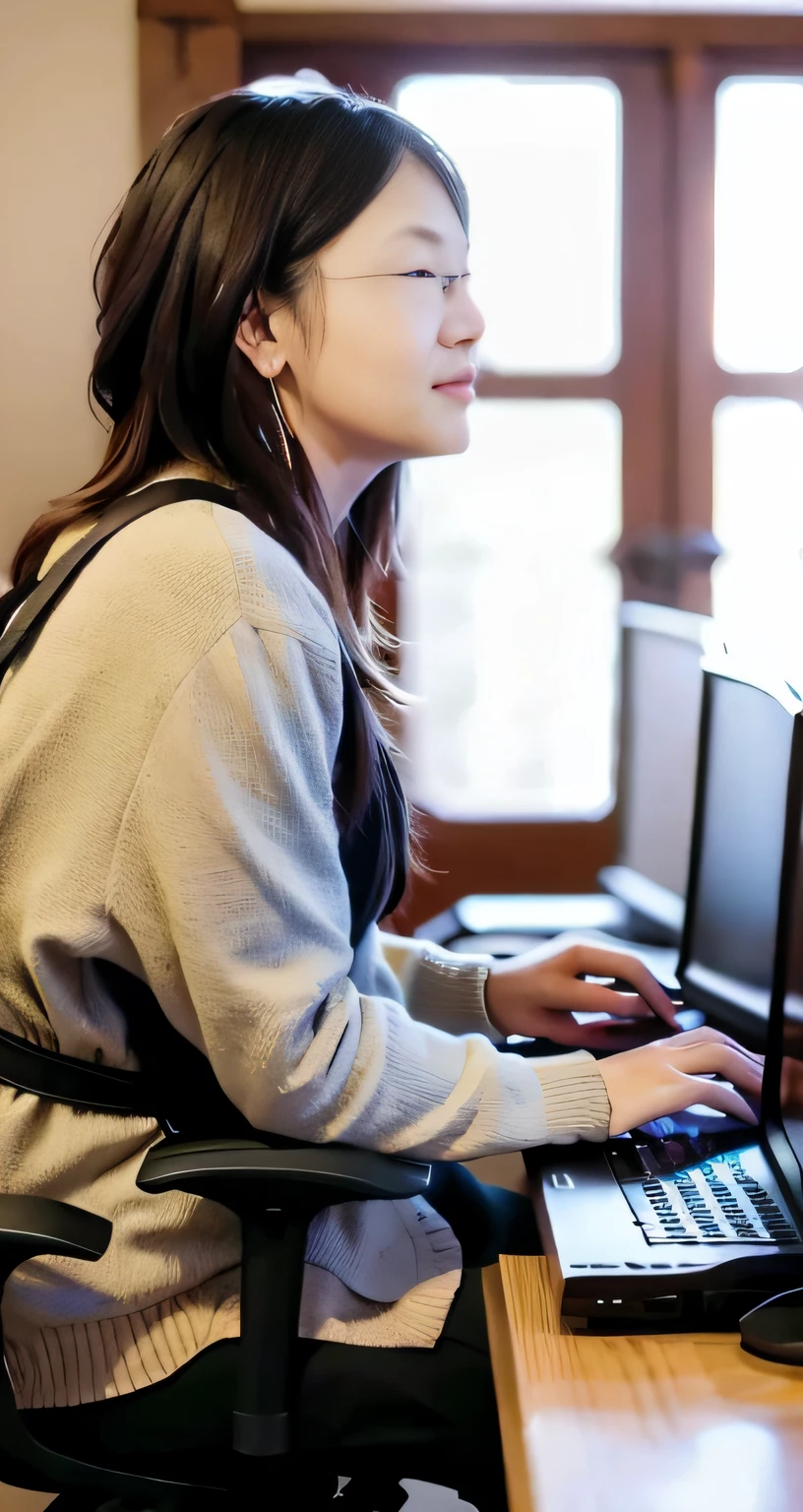 A woman working in front of a computer
