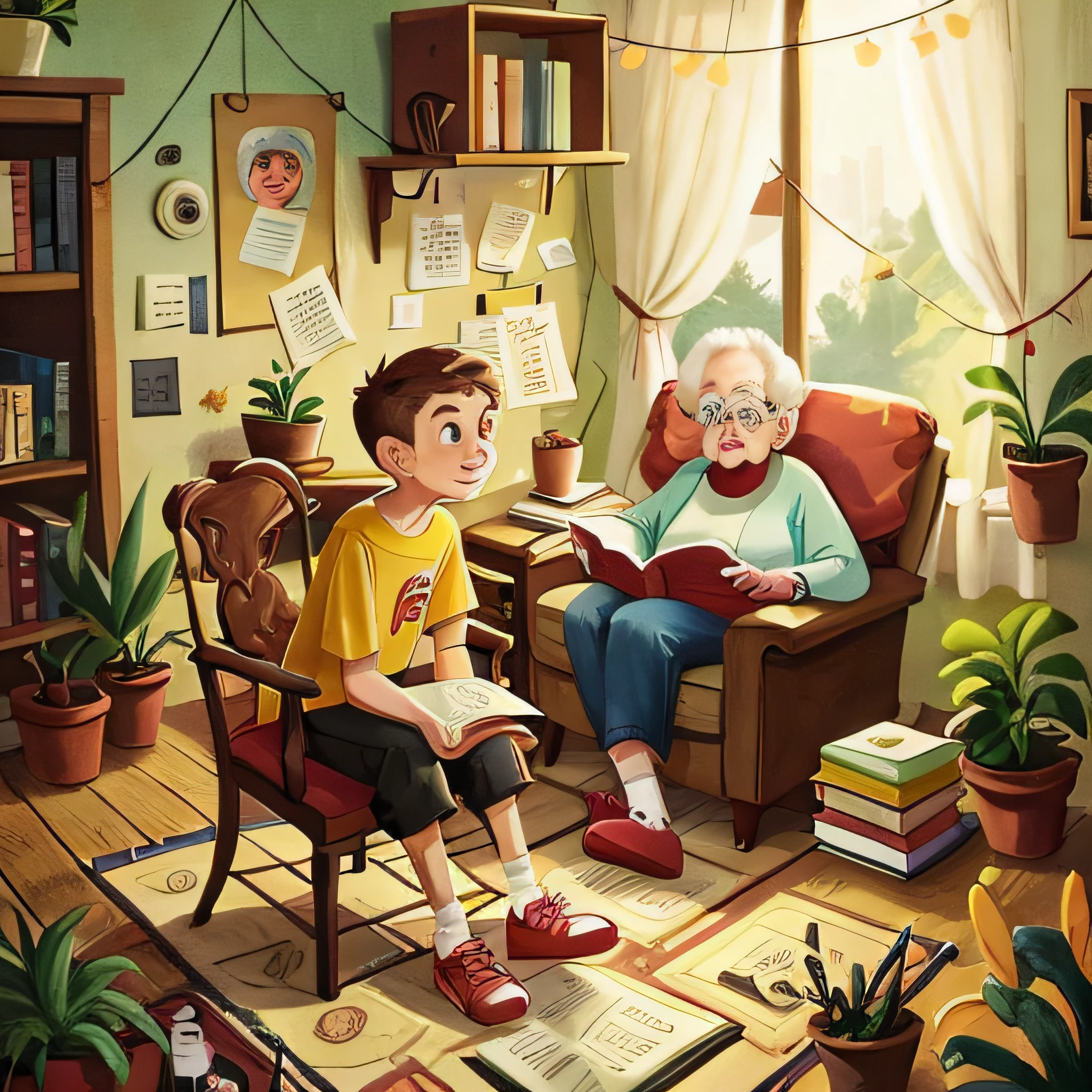 Peter inside the house talking to his grandmother