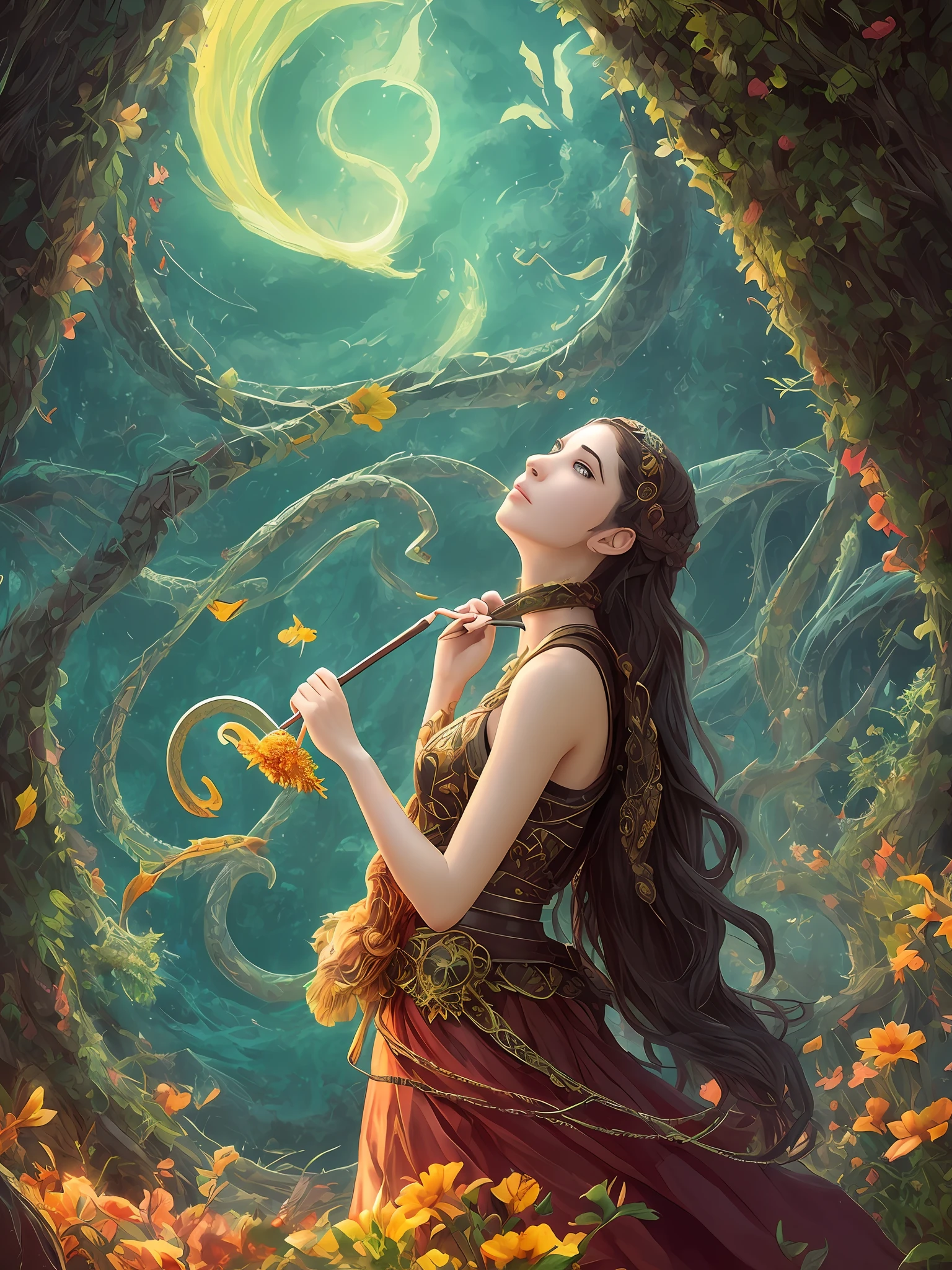 ModelShoot style, (Extremely detailed Cg Unity 8K wallpaper), full-shot body photo of the most beautiful artwork in the world,,(Queen of Naga),python,Medusa, Sea Maid, , Natural magic, medieval era, Paintings by Ed Brinkie, atey ghailan, by Ghibli Studio, author:Jeremy Mann, Greg Manchess, Antonio Moro, trending on artstationh, trending on CGSociety, Intricate, High detail, Sharp focus, Dramatic, Halfway tour and the art of painting by Greg Rutkovsky, Teal and gold, petals, Countryside, actionpose, casting spells, Green Vortex Magic
