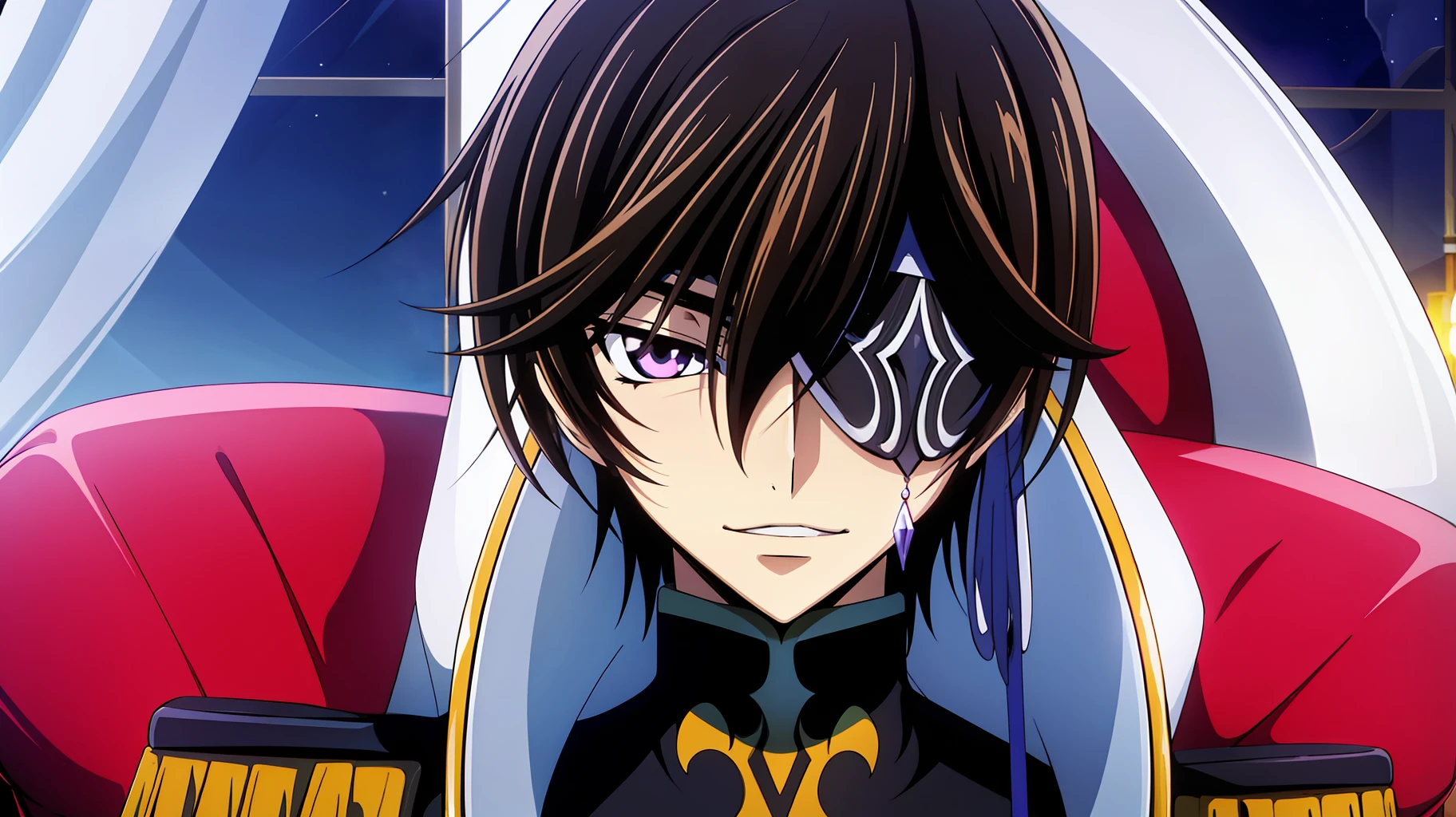 (Night:1.7), Castle,
sitting at attention,sitting on throne,(Close-Up),
yellow and black outfit ,holding_staff,black coat,
lelouch_lamperouge,
black_hair,purple_eyes,
1 man, 20yo,male,Beautiful FingerBeautiful body,Beautiful Nose,Beautiful character design, perfect eyes, perfect face,
looking at viewer,
NSFW,official art,extremely detailed CG unity 8k wallpaper, perfect lighting,Colorful, Bright_Front_face_Lighting,
(masterpiece:1.0),(best_quality:1.0), ultra high res,4K,ultra-detailed,
photography, 8K, HDR, highres, absurdres:1.2, Kodak portra 400, film grain, blurry background, bokeh:1.2, lens flare, (vibrant_color:1.2)