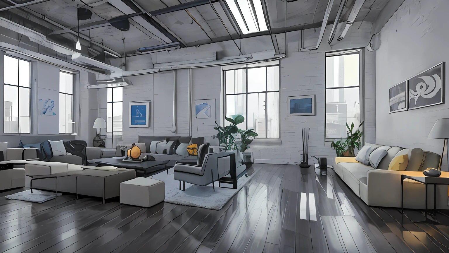 masterpiece, post-modern loft, tron interior