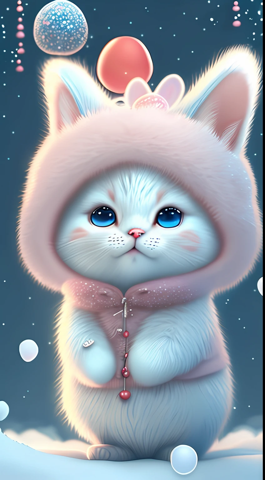 In this ultra-detailed CG art,Cute kittens surrounded by ethereal balloons,laughingly,blingbling,red colour,Best quality at best,A high resolution,Complicated details,fanciful,cute animal,Funny,Open-mouthed!!!,laughingly!!