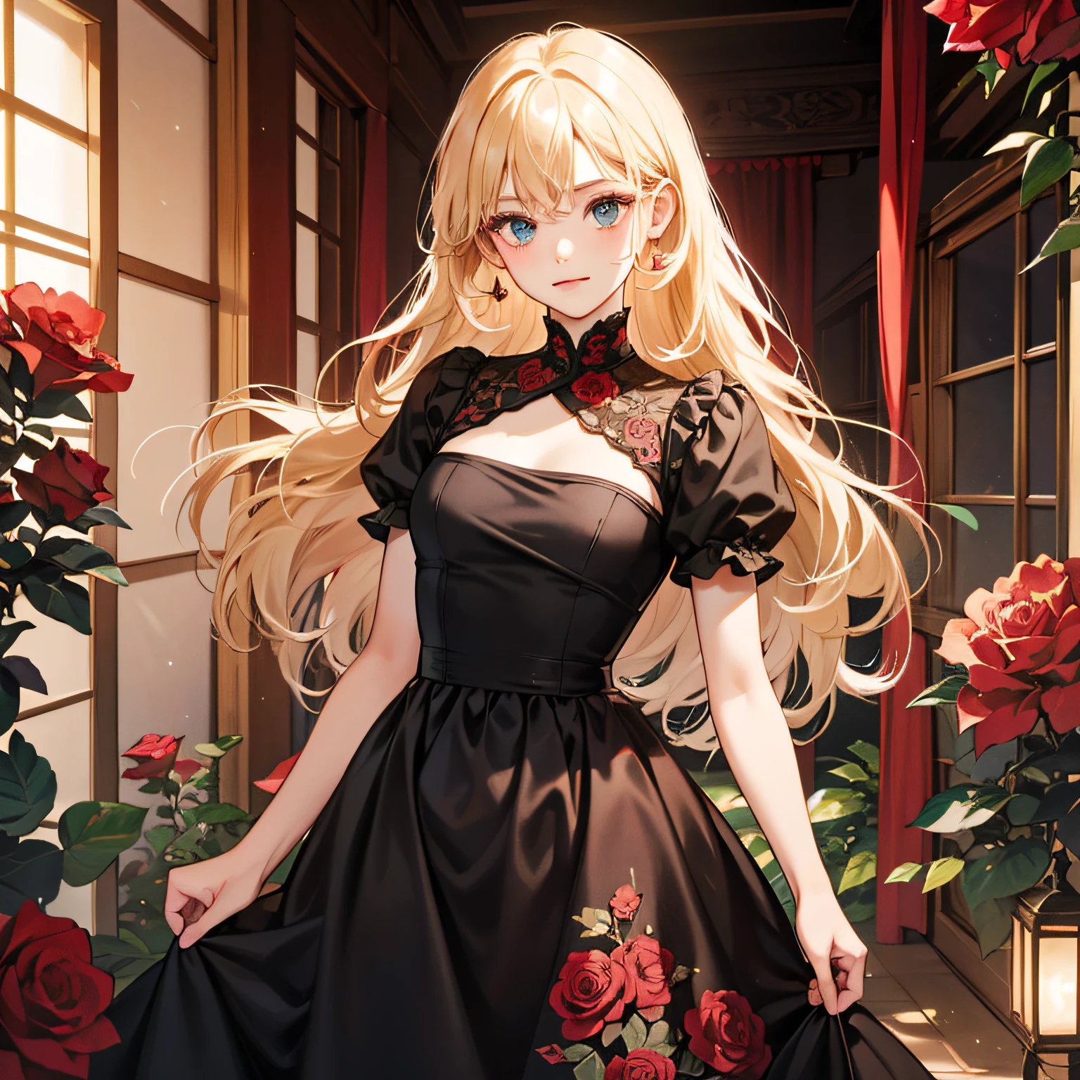 a blond,Princess Cut,odd eye,Older sister,diet,long,Red Rosa,tiarra,Black Dress,curlyhair,small tits,Cool,Rose Dress,embroideries,oriental