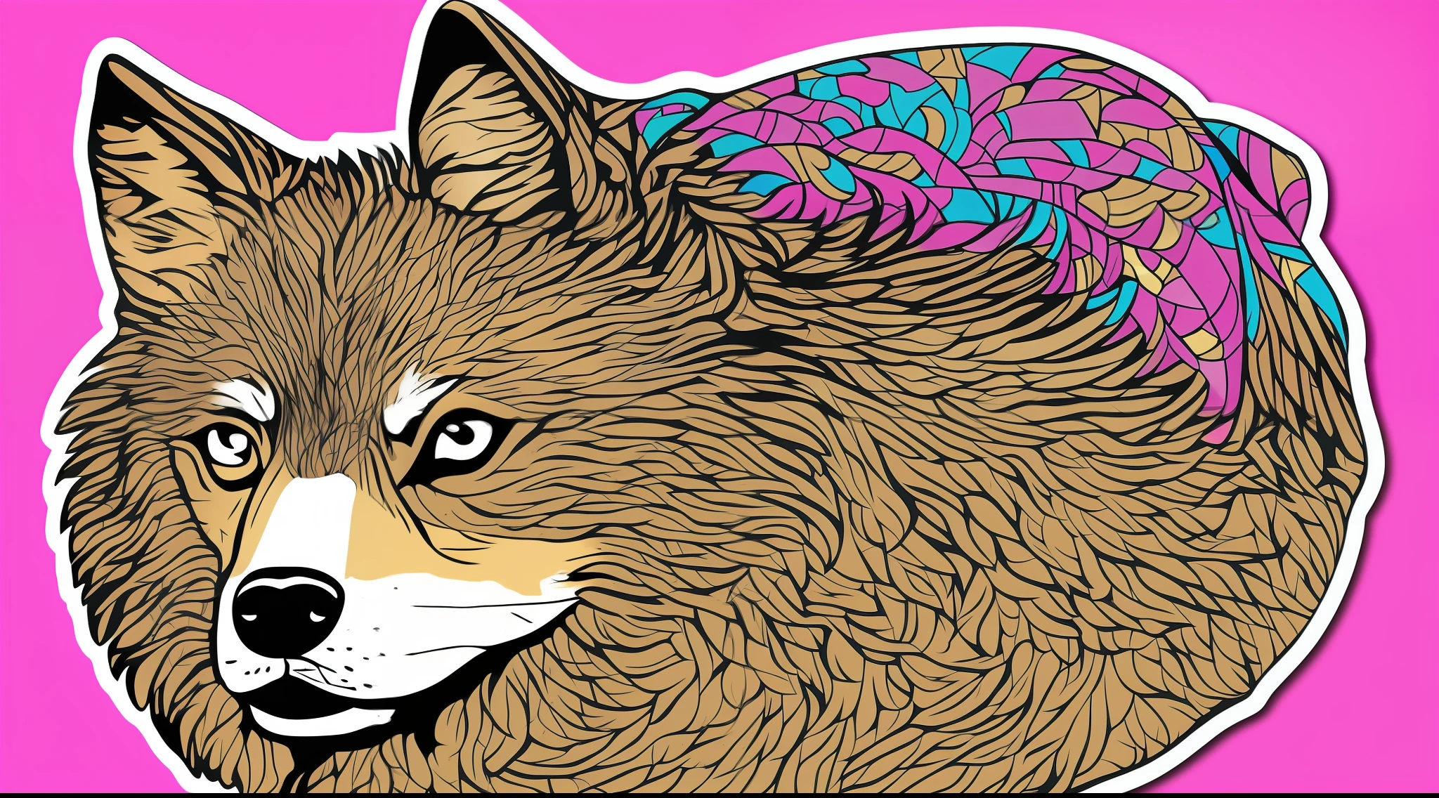 kawaii wolf, sticker, vector, white background, contour, cartoon style