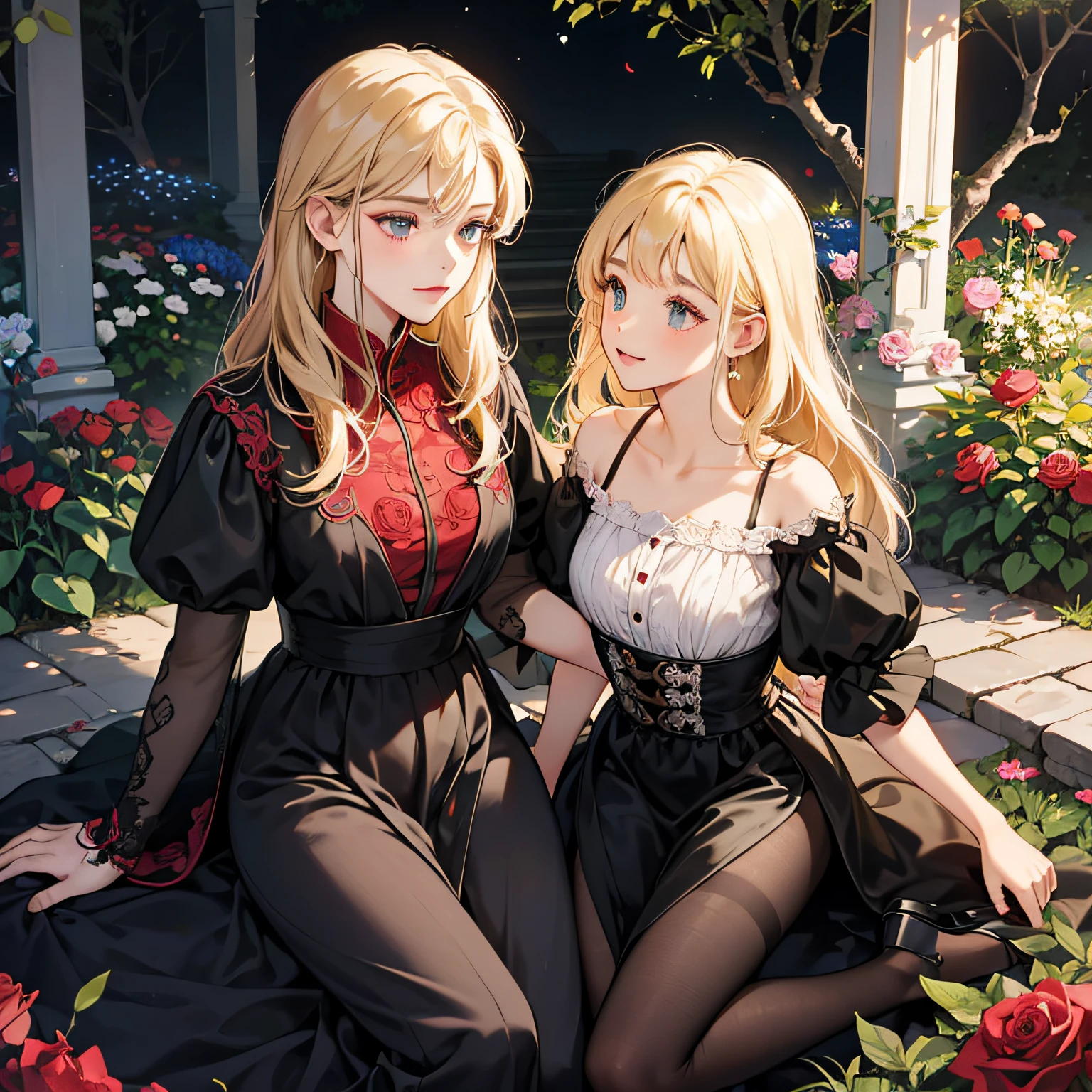 a blond,Princess Cut,odd eye,Older sister,diet,long,Red Rosa,tiarra,Black Dress,curlyhair,small tits,Cool,Rose Dress,embroideries,oriental,A sexy,Sareme,garden,Soio