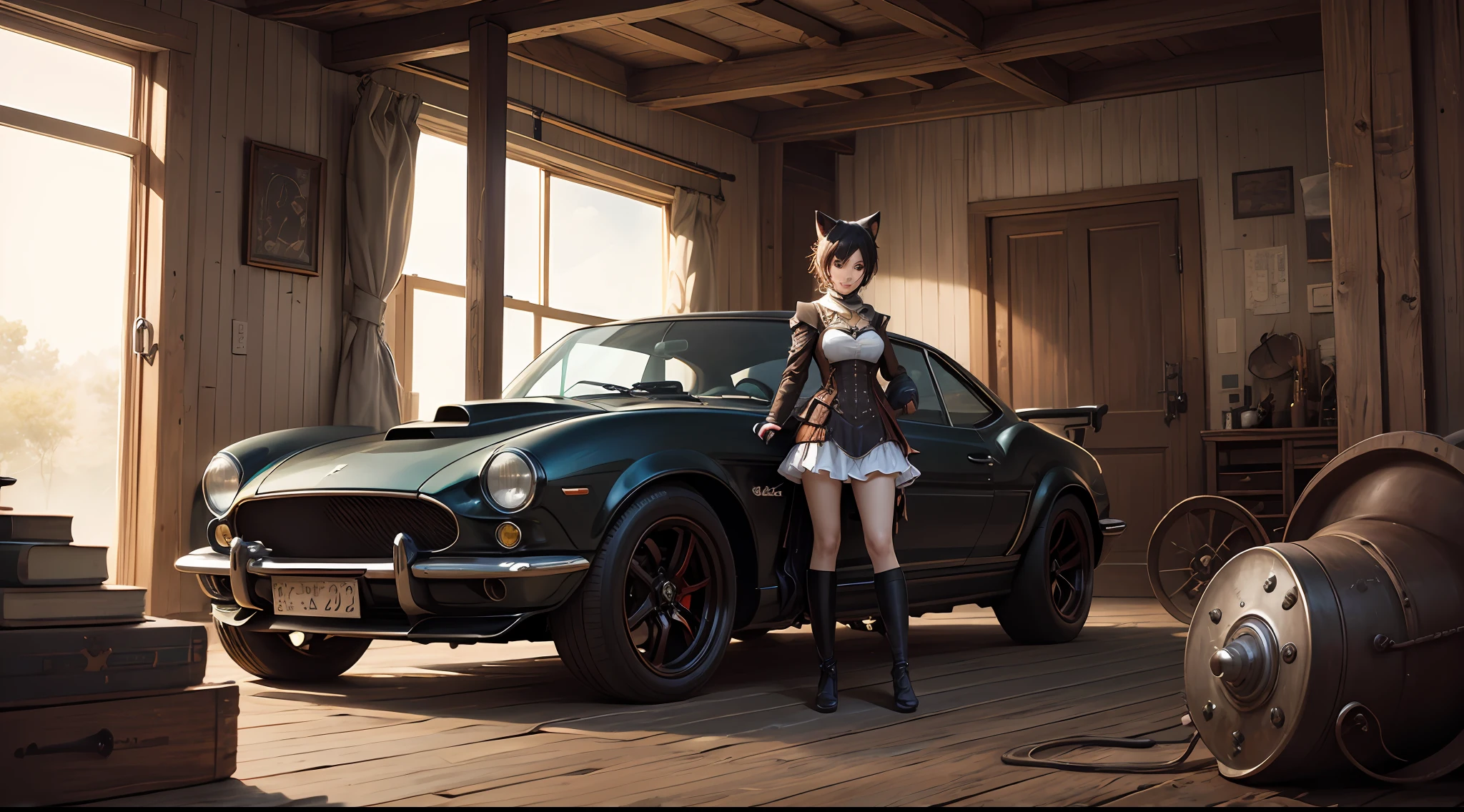 super car、steampunc、gear、sculls、jet engine、Cat Ear Warrior