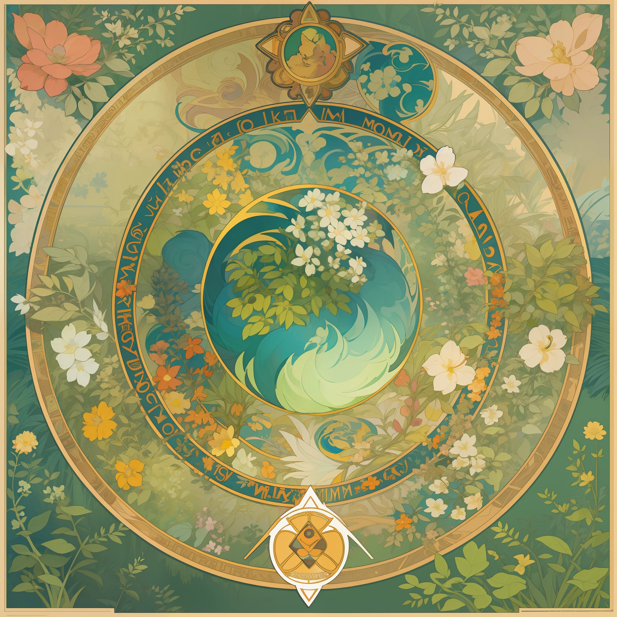 top quality, best quality, poster, rzminjourney, vector-art, High-quality illustrations by Alfons Mucha, masterpiece(kemono, furry anthro)logo mark, round, colorful ink splash flower,
