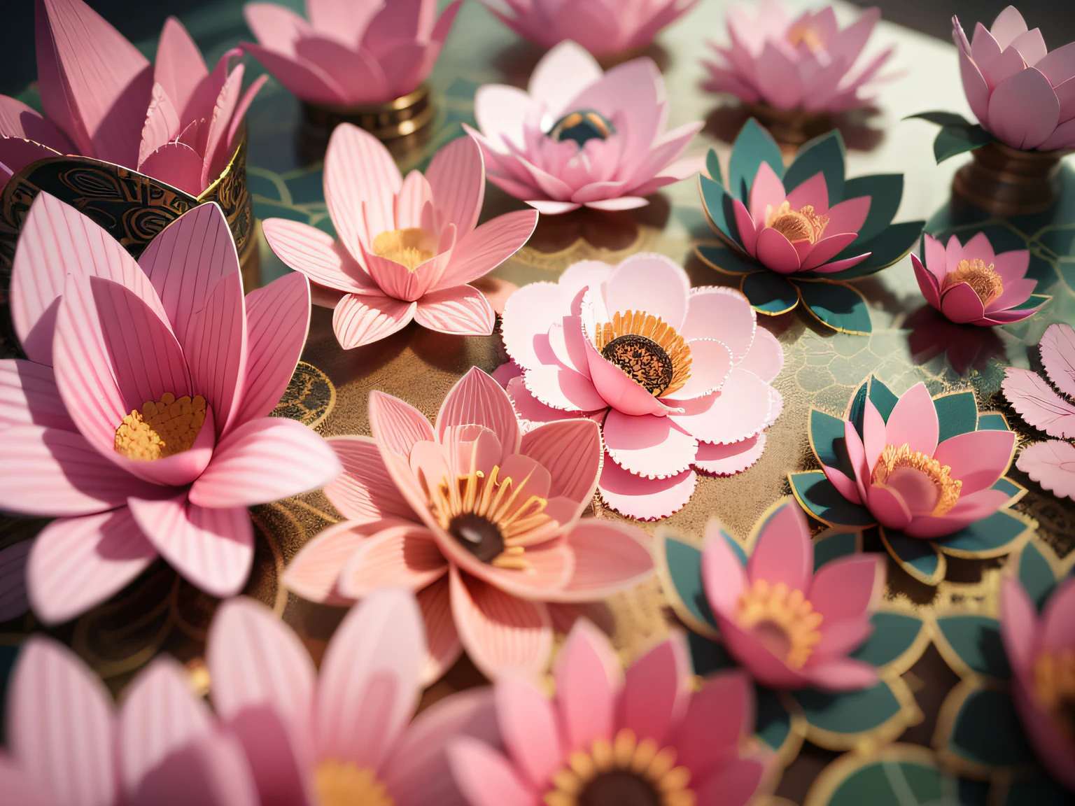 3D relief,Crafted with meticulous precision,Flower carving,illustratio,downy,Chinese traditional style,Multidimensional paper fog on crafts,super wide angle view,dream magical,8K,Romantic pink,A high resolution,8k