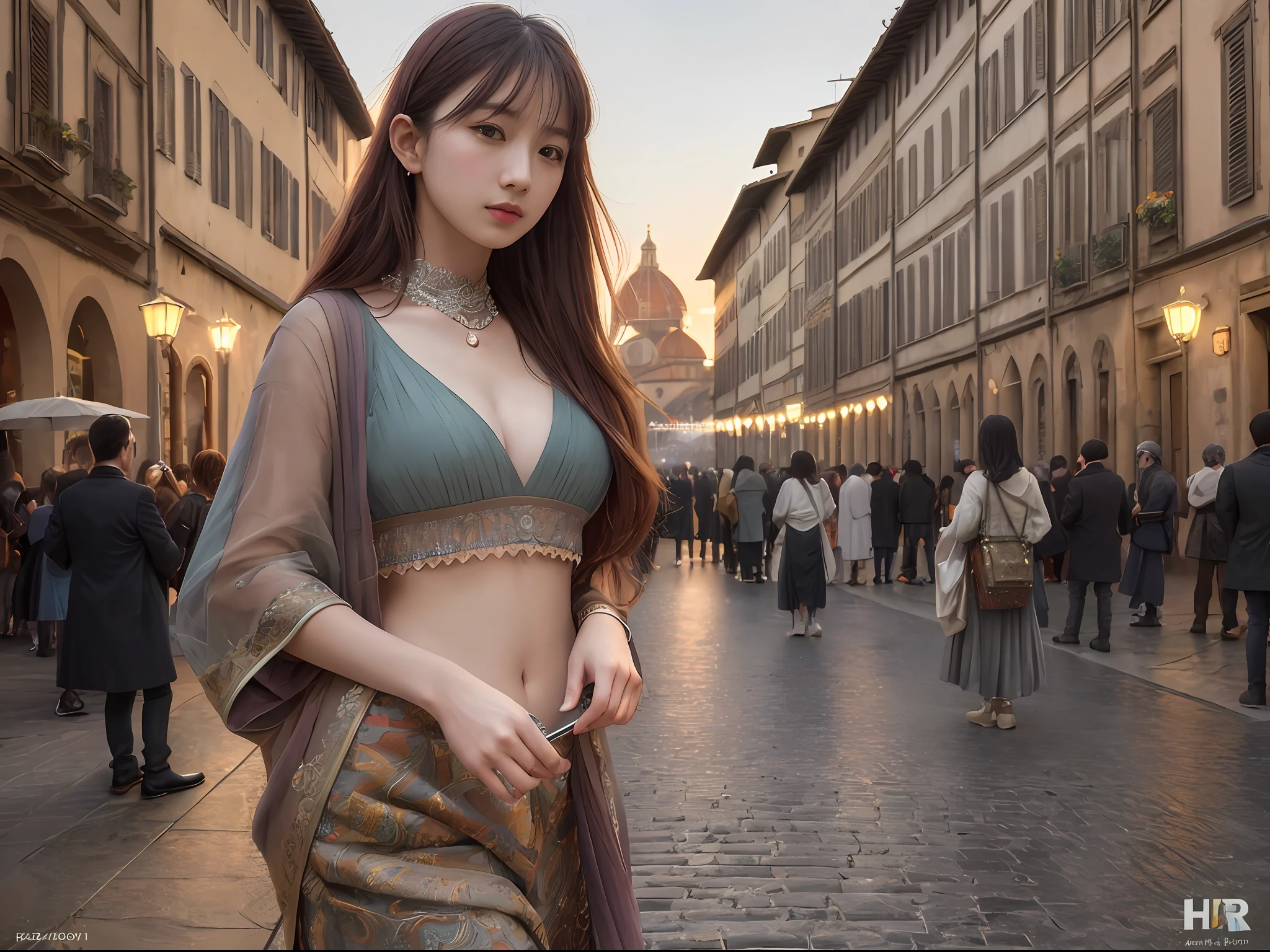80mm, epic realistic, painting of a dancer on a street of 2020s Florence,(Florence Cathedral background),navel,crowd, by range murata, a big red sun in the background, stunning, matted, paul gauguin, van gogh, art by greg rutkowski and artgerm, soft cinematic light, adobe lightroom, photolab, hdr, intricate, highly detailed, (depth of field:1.4), (dark shot:1.22), neutral colors, (hdr:1.4), (muted colors:1.4), (intricate), (artstation:1.2), hyperdetailed, dramatic, intricate details, (technicolor:0.9), (rutkowski:0.8), cinematic, detailed, soft light, sharp, exposure blend, medium shot, bokeh, (hdr:1.4), high contrast, (cinematic,black and orange:0.85), (muted colors, dim colors, soothing tones:1.3), low saturation, (hyperdetailed:1.2), (noir:0.4), soft light, sharp, exposure blend, medium shot, bokeh, (hdr:1.4), high contrast, (cinematic, red and orange:0.85), (muted colors, dim colors, soothing tones:1.3), low saturation, (hyperdetailed:1.2), (noir:0.4), (intricate details:1.12), hdr, (intricate details, hyperdetailed:1.15)