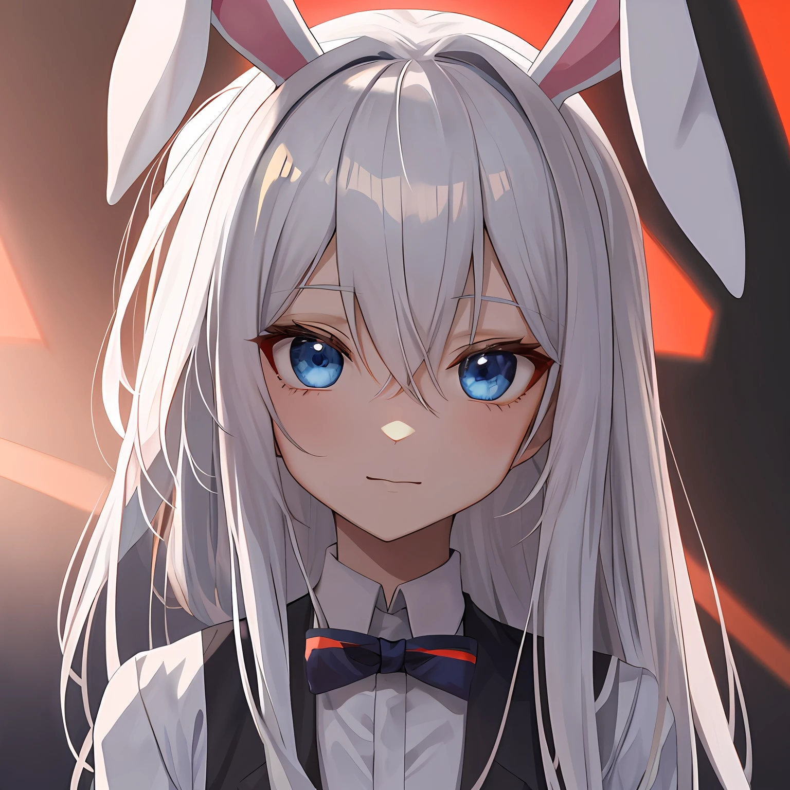 Anime face，Anime eyes，Boy half，Rabbit ears，White hair