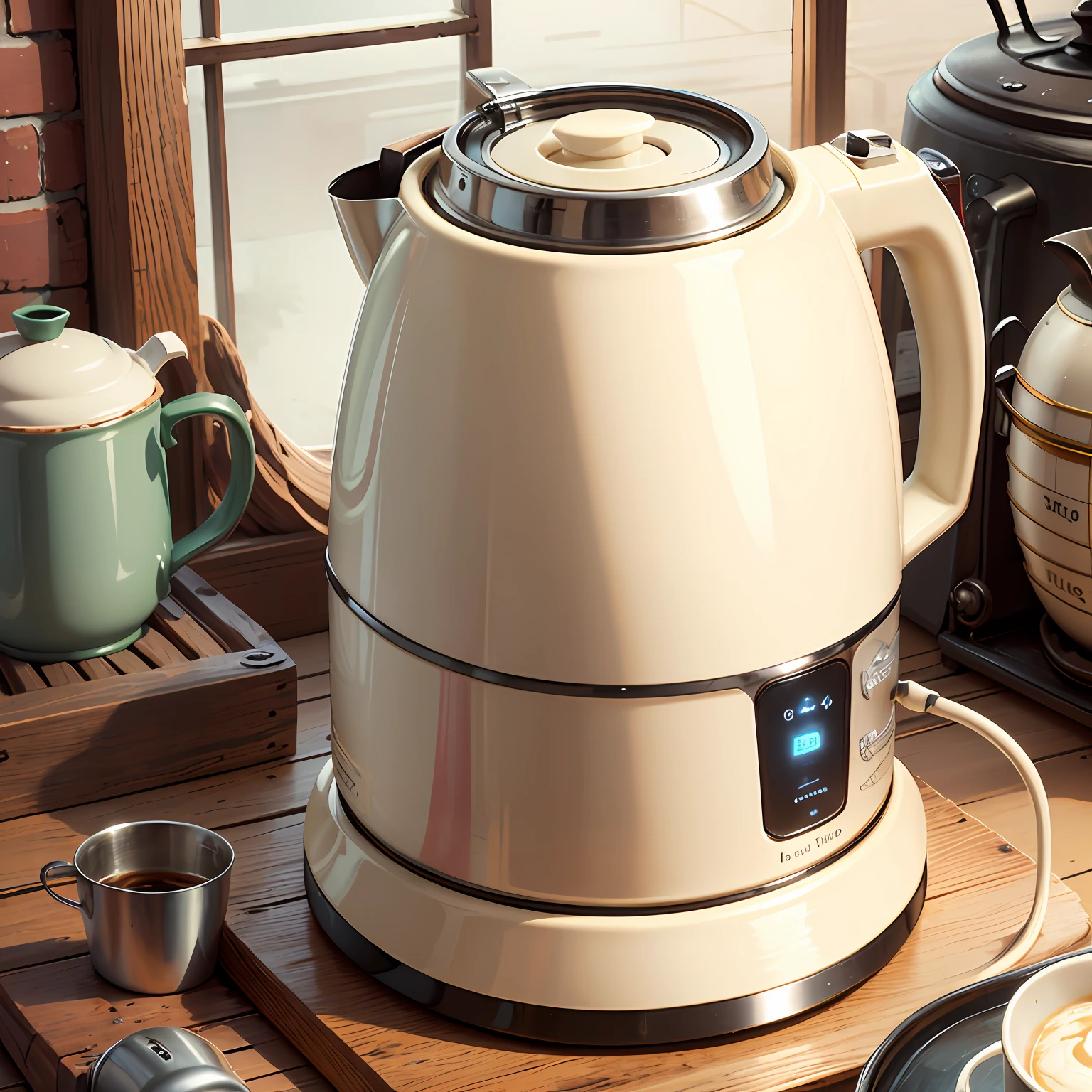 Electric kettle,Vintage mechanical,cream-colored --auto