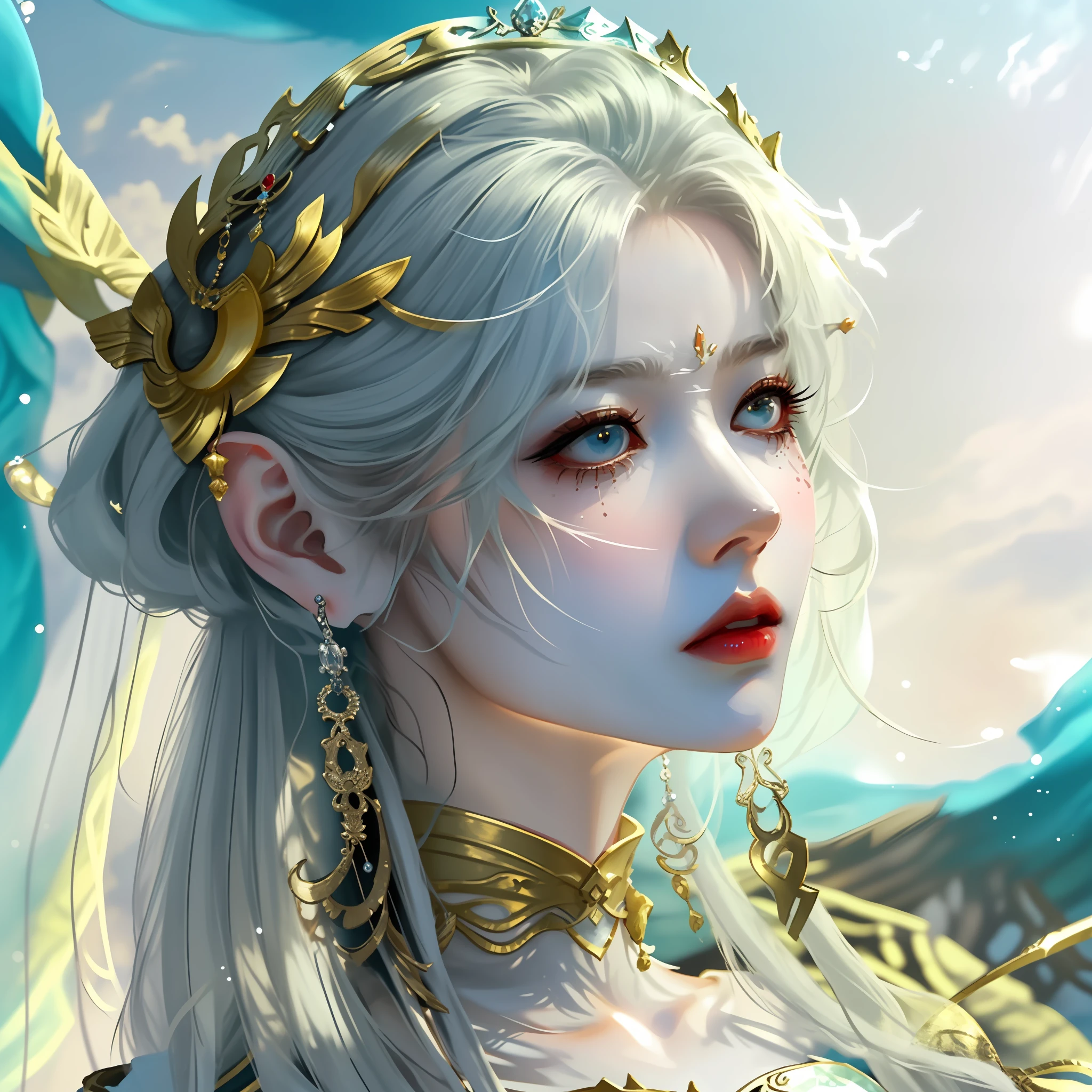 Close-up of a woman wearing a tie and veil, a character portrait inspired by Lan Ying, art stations, Fantasy art, a beautiful fantasy empress, a beautiful fantasy empress, Fantasy art style, beautiful and elegant elf queen, Portrait Chevaliers du Zodiaque Fille, Detailed digital anime art, queen of the sea mu yanling, 8K high quality detailed art