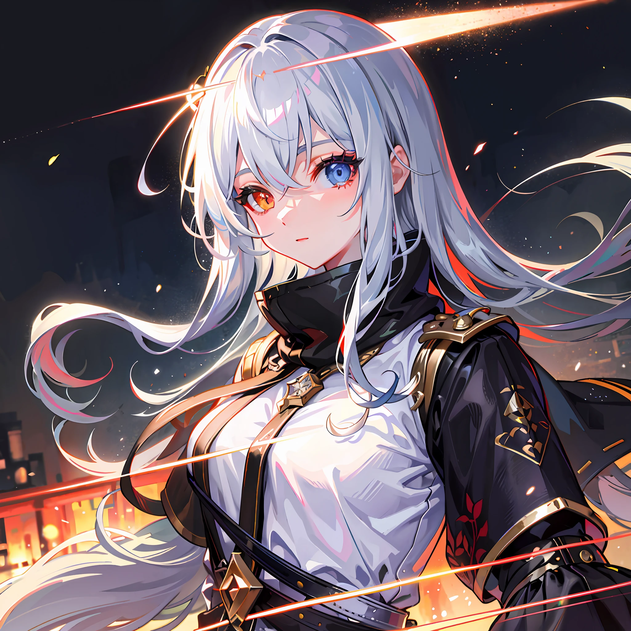 {{Masterpiece}},Best quality at best,Very detailed CG unity 8K wallpaper,电影灯光,lens flare glow,beatiful detailed eyes,black in color,side looking,multicolour hair,Colorful light,particulate,Heterochromia,(a color:1.5),(The color hair:1.5)