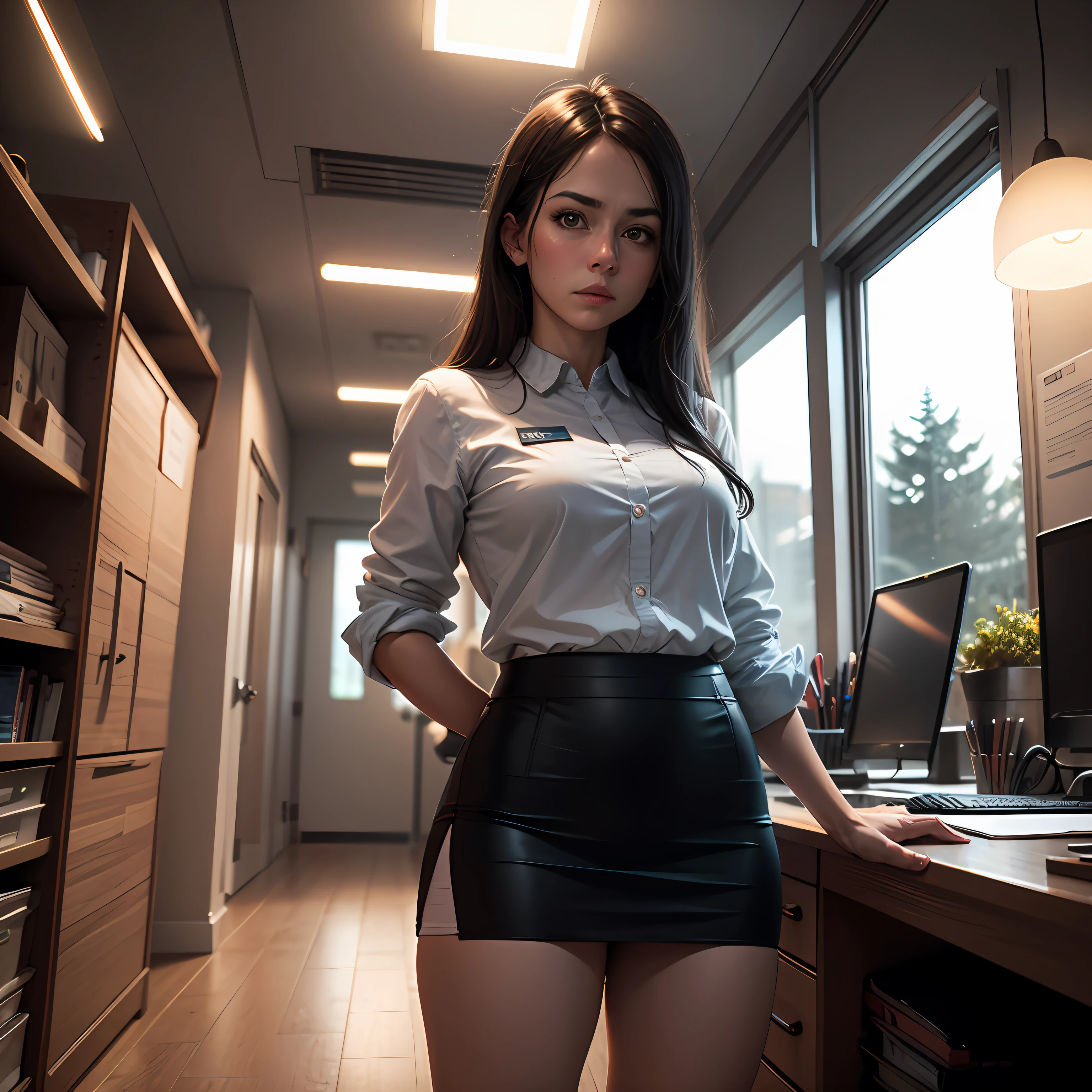 8K photos，OL Office，stocklings，Superskirt，(ambient lights:1.3),(HDR:0.1),