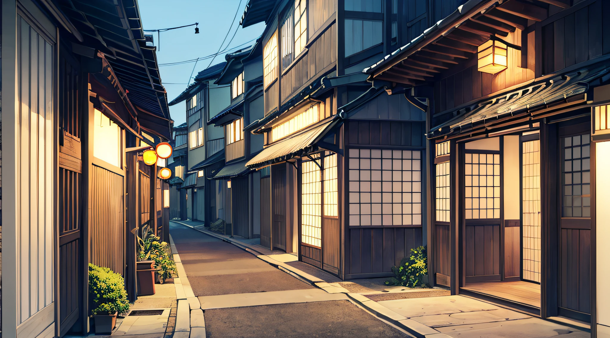 Lonely shopping street、jpn、(early evening:1.2)、((Natural lighting))、Clear focus、(longshot:1.1)、(desolate:1.2)、Studio Ghibli