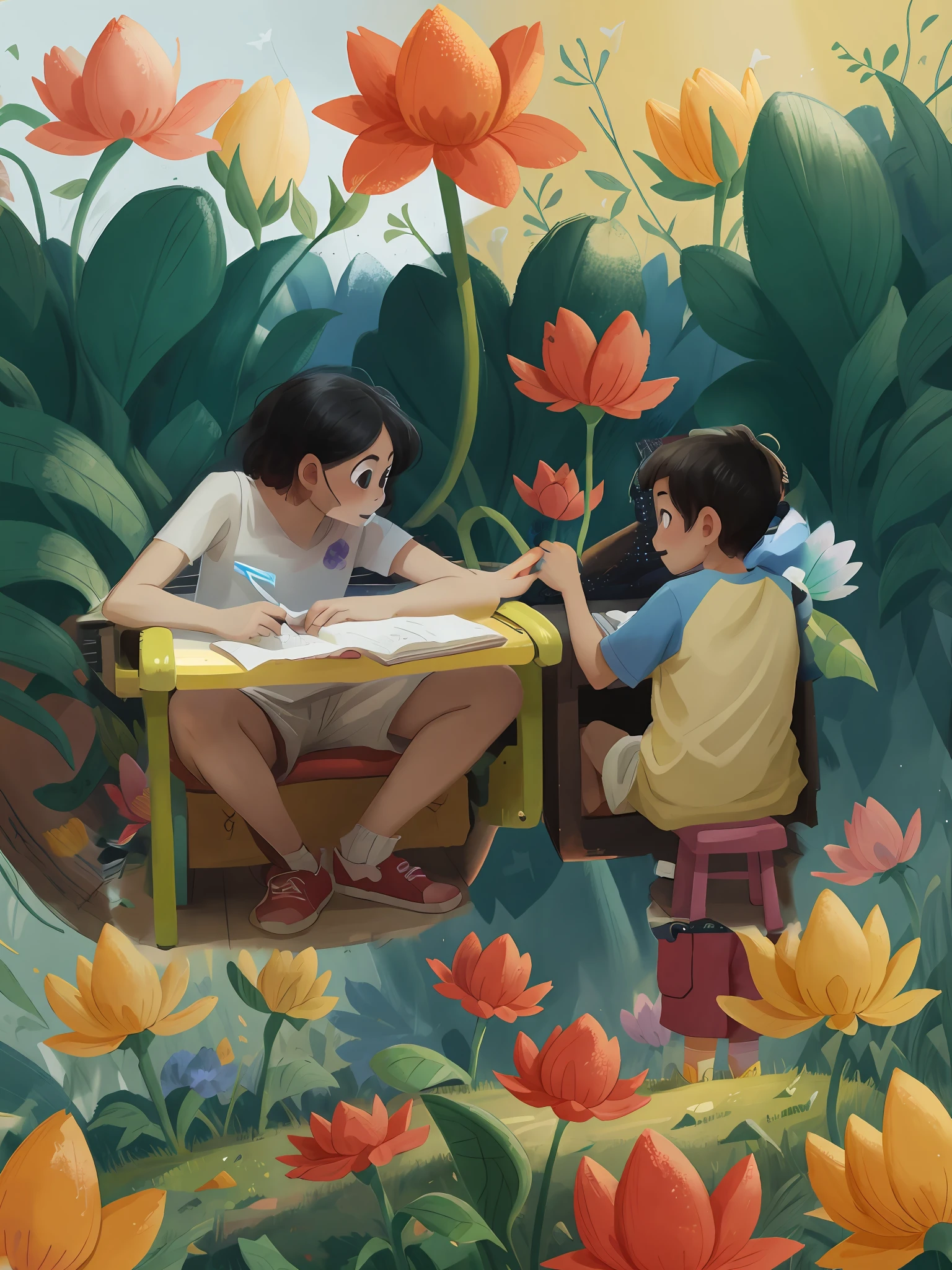 Flowers in the background，The color is relatively light，Space is strong，