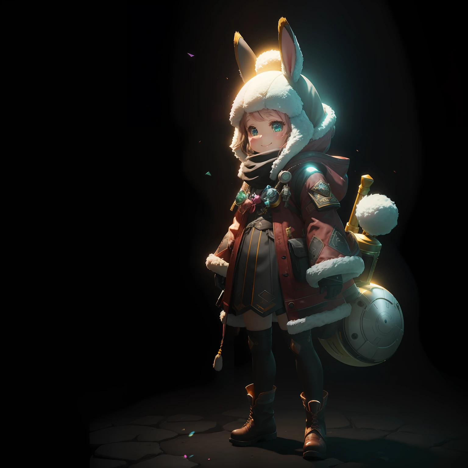 Full body anime one person、 ((top-quality)), ((masterpiece)), (detaileds:1.4),2D Anime Full Body、wearing boots、 Cute fluffy rabbit image,、A delightful、happy、Glitter Fantasy、nffsw(HighDynamicRange),fight、Have a shining axe、Ray traching,fuwafuwa、NVIDIA RTX,Hyper-Resolution,Unreal 5,Sub-surface scattering,PBR Texturing,furred、Happiness、Postprocess,happiness、a smile、Anisotropy Filtering,depth of fields、Albedo and specular maps,Surface Shading,Accurate simulation of light-material interactions、Octane Rendering,Two-tone lighting,Wide aperture,Low ISO、PastelColors、thirds rule、in 8K --auto