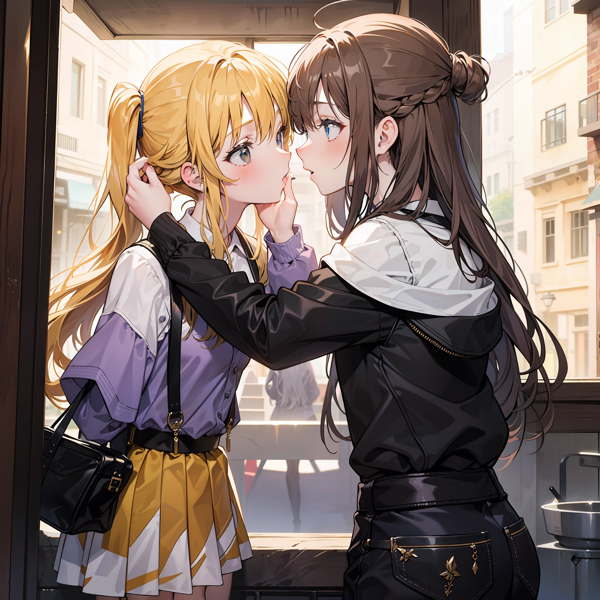 cabellos largos dorados,Two age girls,kiss,